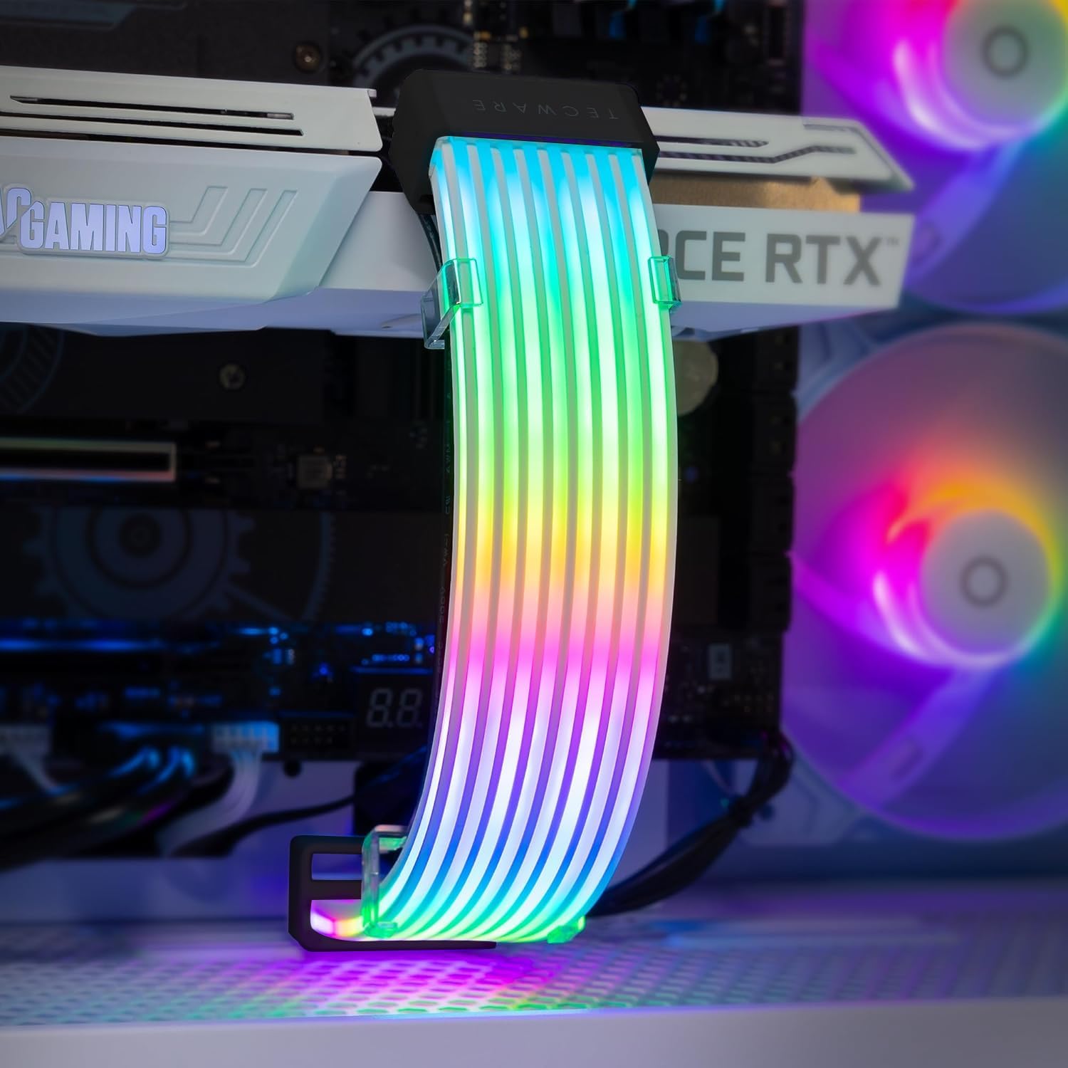 TECWARE Flex RGB Cable Cover Kit | Compatible with 24-Pin Motherboard and 8-Pin/16-Pin GPU | ARGB PSU Cable Extension with 5V 3-Pin Sync | RGB Lighting Kit for PC Cables | Black