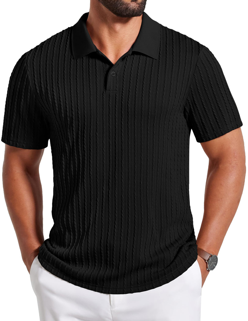 COOFANDY Mens Casual Polo Shirts Textured Knit T-Shirts Regular Fit Golf Shirts Summer Vacation Beach Tops