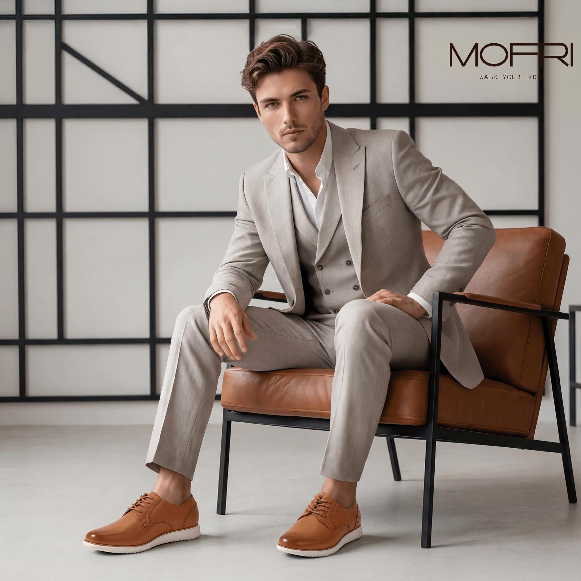 Mofri Mens Dress Shoes Casual Oxfords Shoes for Men Lace-Up Casual Dress Sneakers for Office Business Formal Comfortable Lightweight Cushioning Walking Shoe(Brown,10.5)