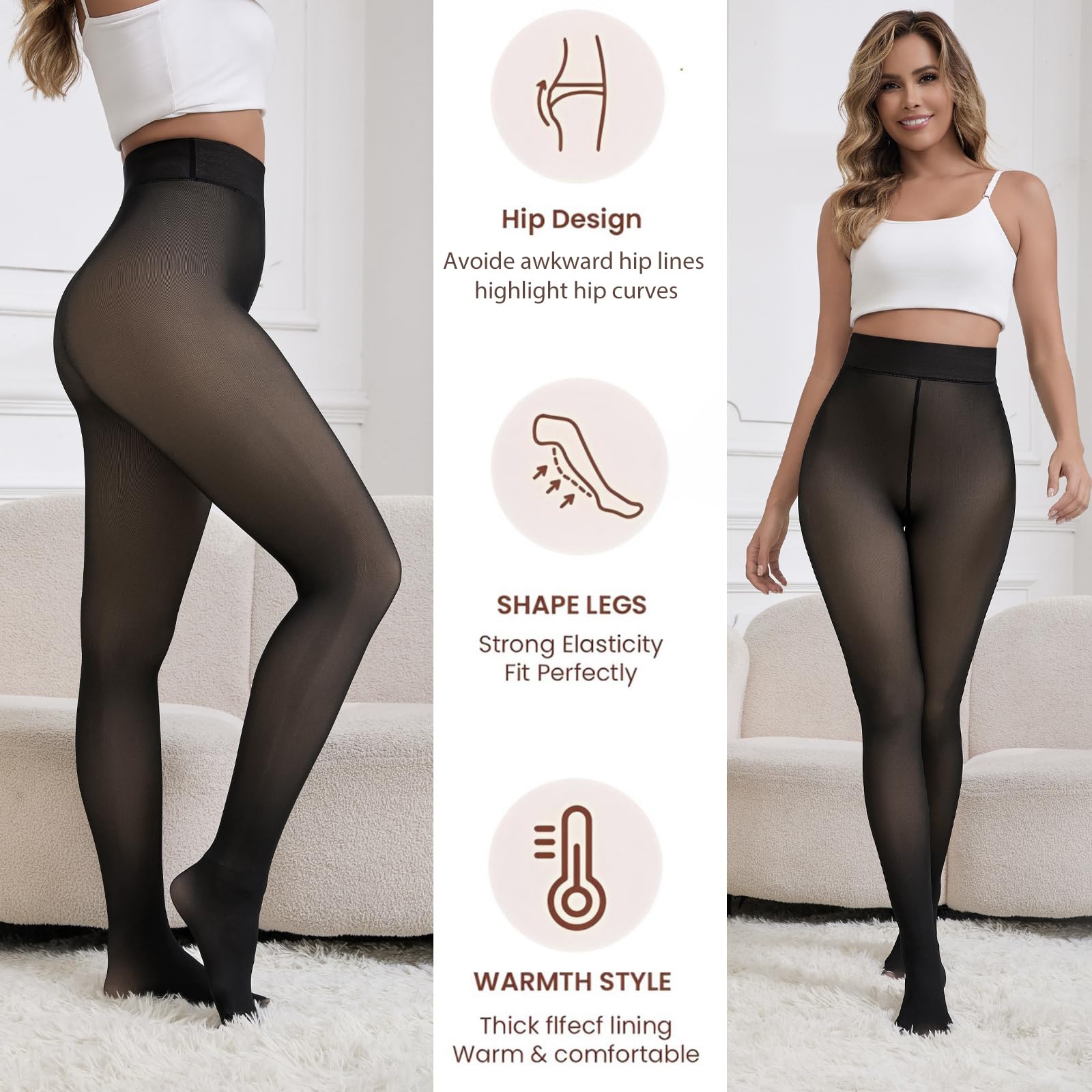 Apriddeo 2025 One-Seam Fleece Lined Tights More Warmth Fake Translucent Pantyhose High Waist Thermal Legging Women