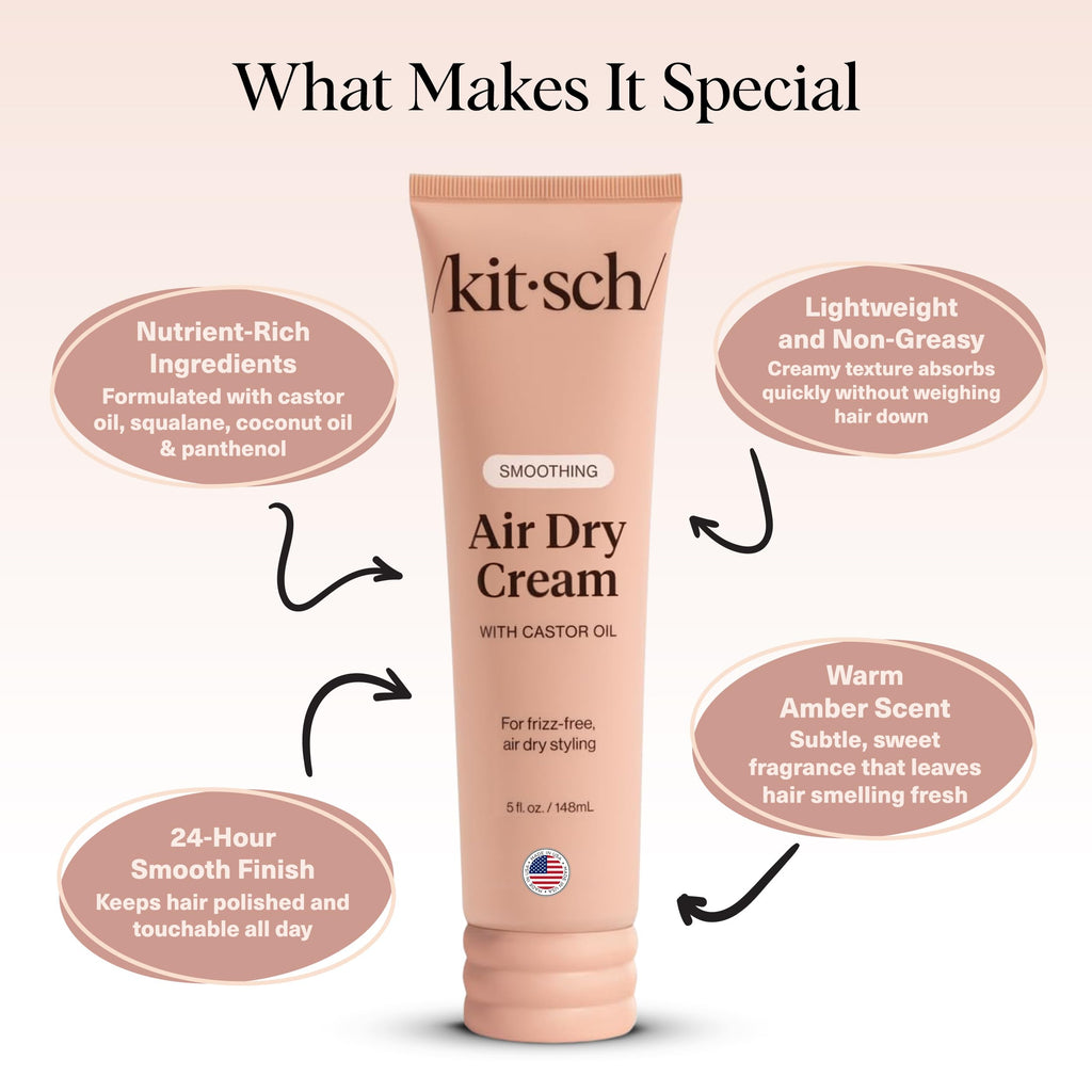 Kitsch Smoothing Air Dry Cream for Hair – Frizz Control Hair Care Product with Castor Oil & Coconut Oil – Weightless Styling Cream - Enhances Natural Texture Appearance | Ideal Gifts for Women – 5 oz