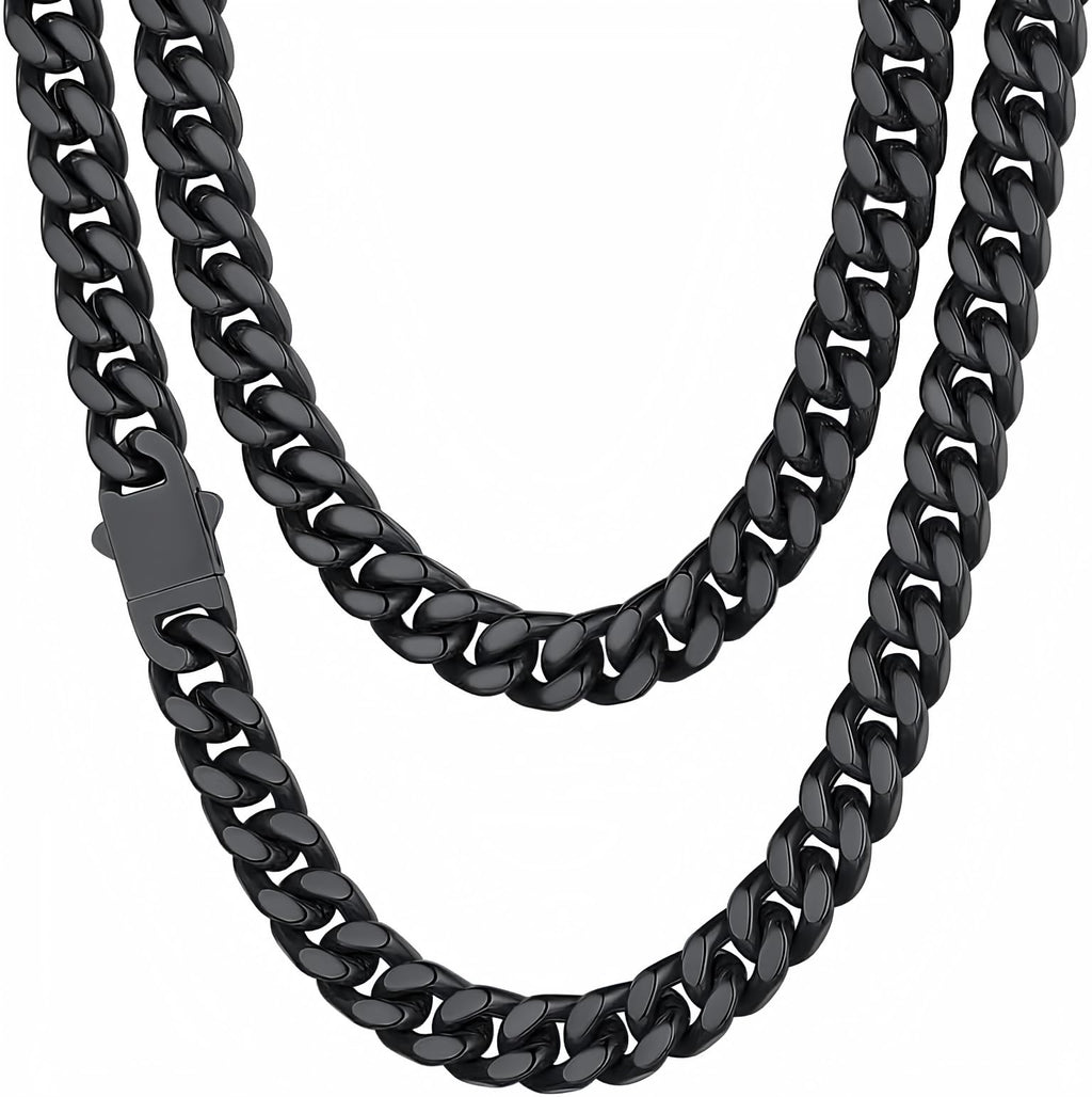 Mens Cuban Link Chain, Black Miami Cuban Chain Necklace for Men, 9mm Wide Hip Hop Mens Jewelry, 22"