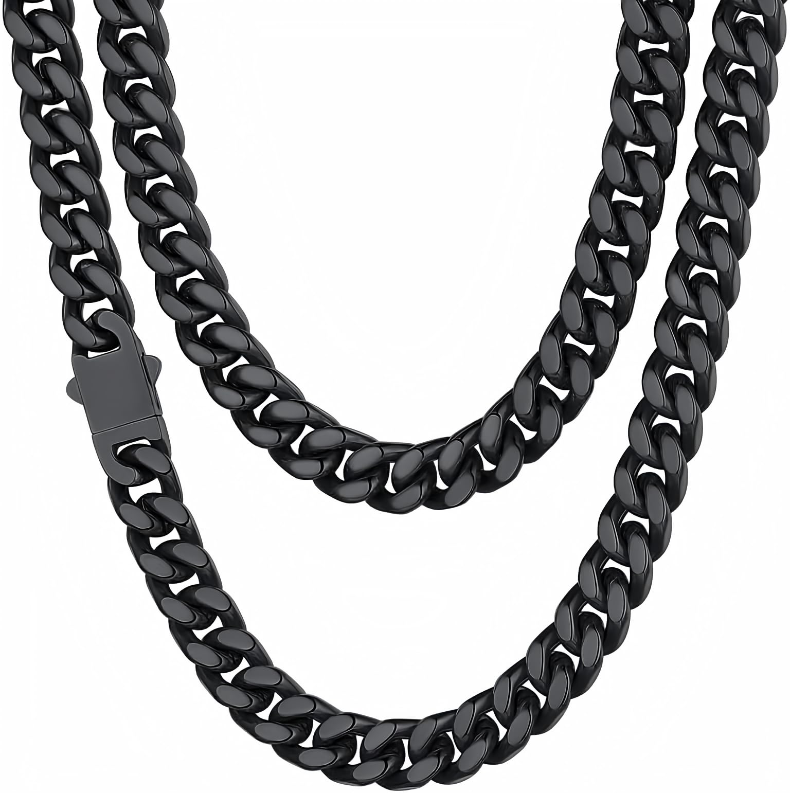 Mens Cuban Link Chain, Black Miami Cuban Chain Necklace for Men, 9mm Wide Hip Hop Mens Jewelry, 22"