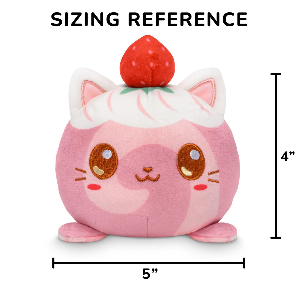 TeeTurtle Reversible Strawberry Cake Scented Cat Plushie - 4-Inch Two-Sided Flip Plush Toy with Embroidered Details - Cute Mini Collectible Plush for Kids, Teens, and Adults