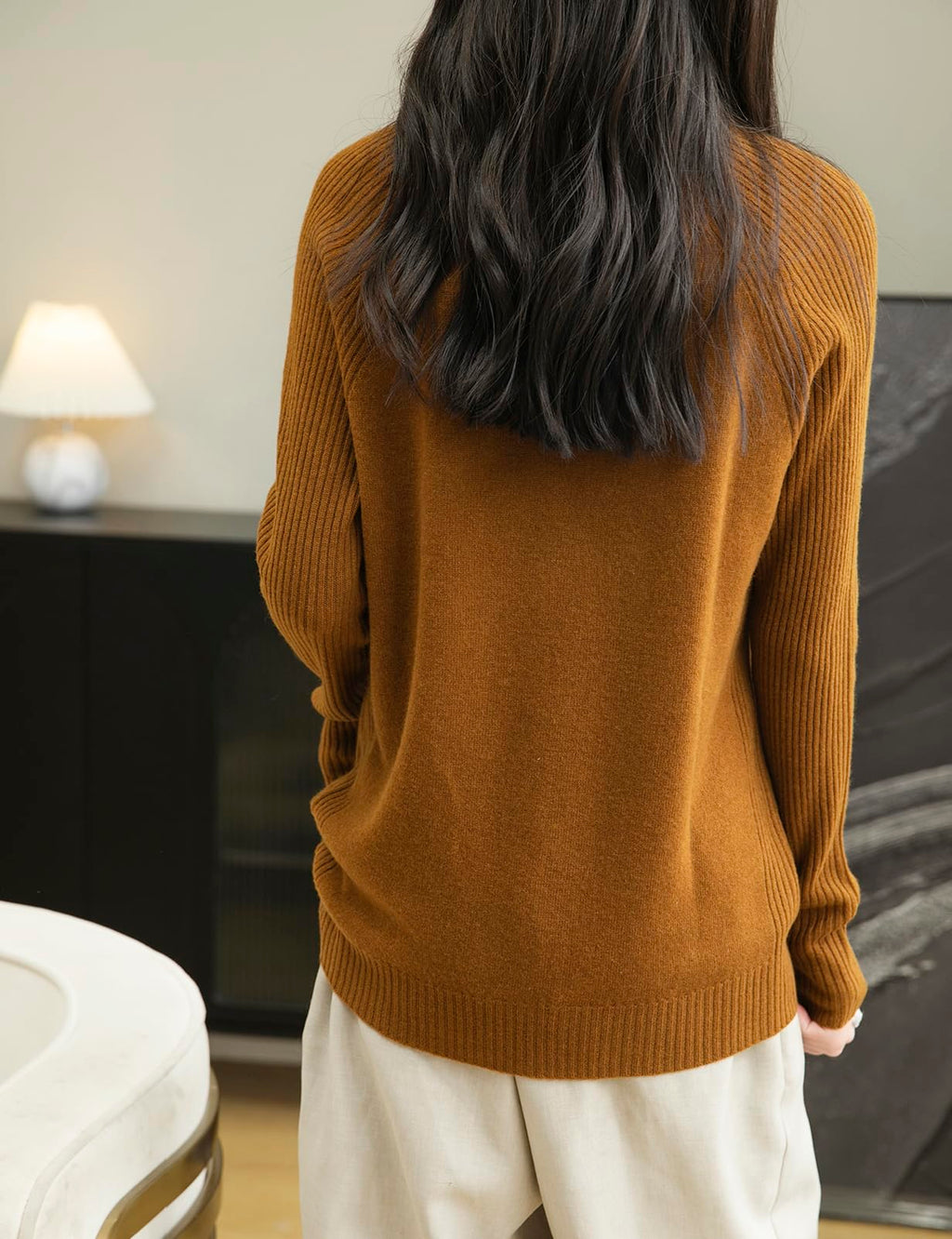 Chanyarn Women's Turtleneck 100% Merino Wool Sweater 2025 Fall Winter Classic Warm Soft Raglan Long Sleeve Knit Sweater (Caramel,S)