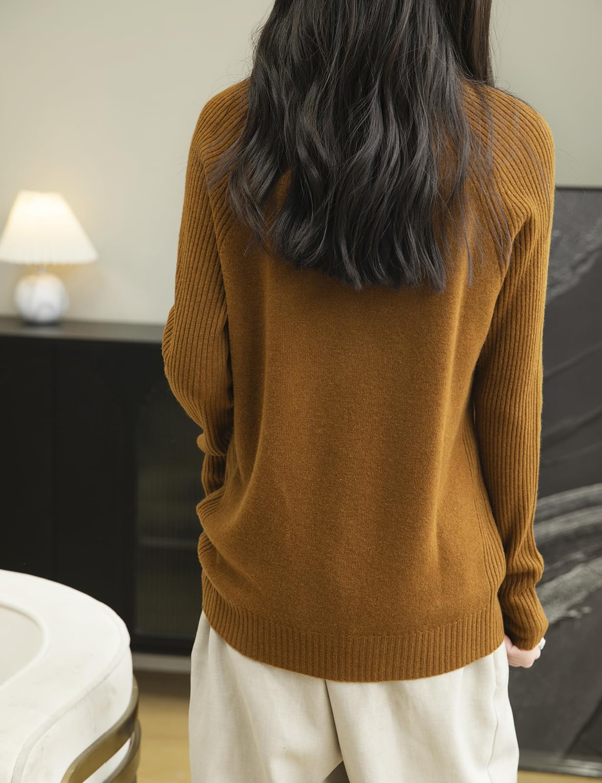 Chanyarn Women's Turtleneck 100% Merino Wool Sweater 2025 Fall Winter Classic Warm Soft Raglan Long Sleeve Knit Sweater (Caramel,S)