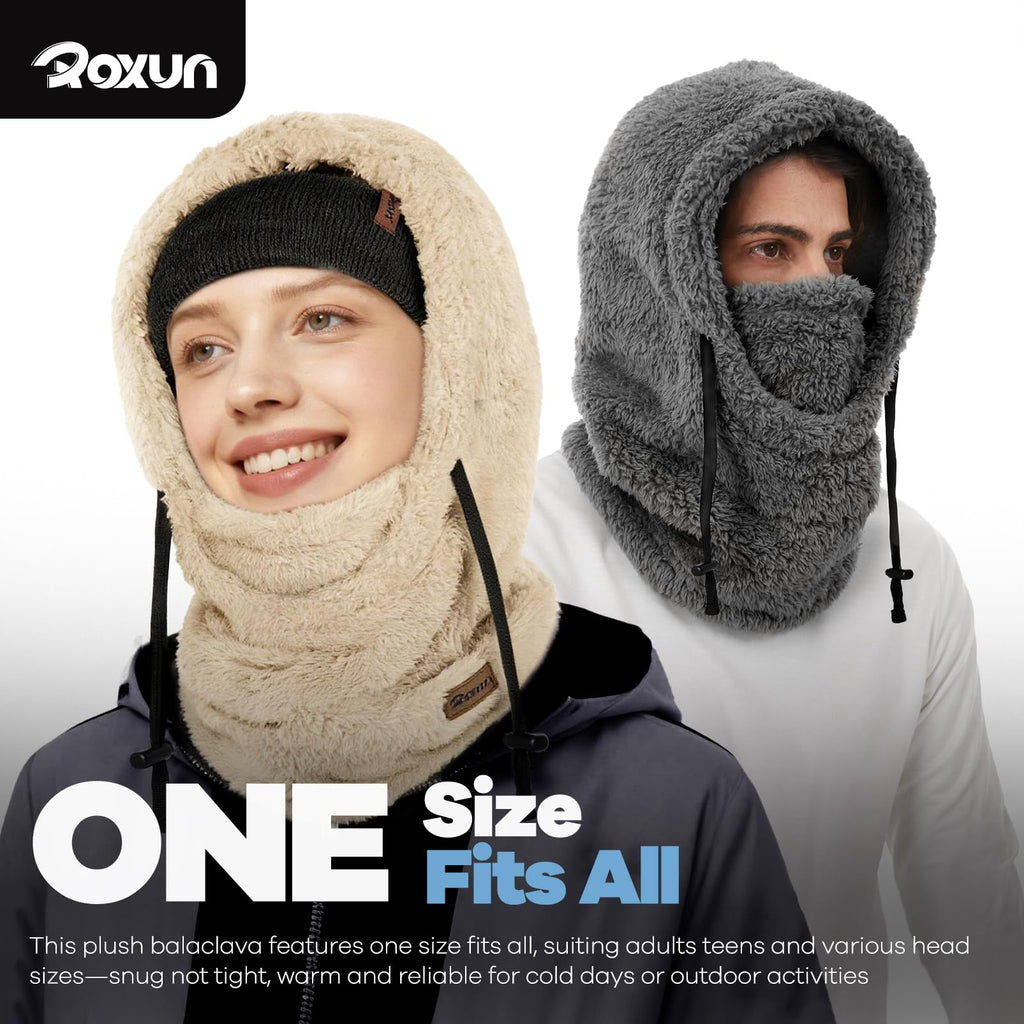ROXUN Ski Mask Fleece Balaclava, Windproof Face Mask Winter Warm Neck Cover Hat Hood for Men Women Black