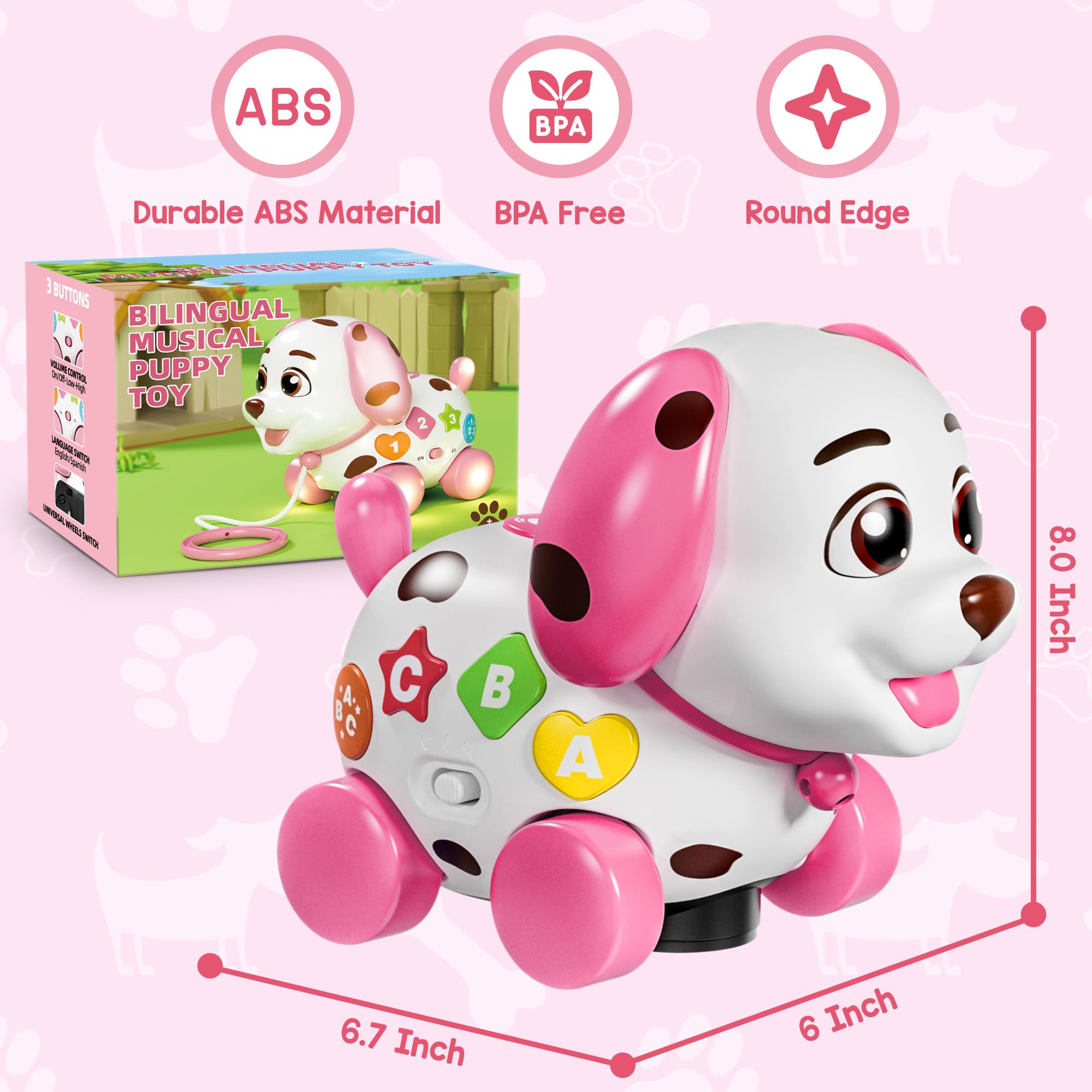Grasili Musical Bilingual Puppy Toys for 1 Year Old Girl Gifts, First 1st Birthday Girl Gifts for 1 Year Old Toy, Learning Educational Baby Toy 6-12-18 Months