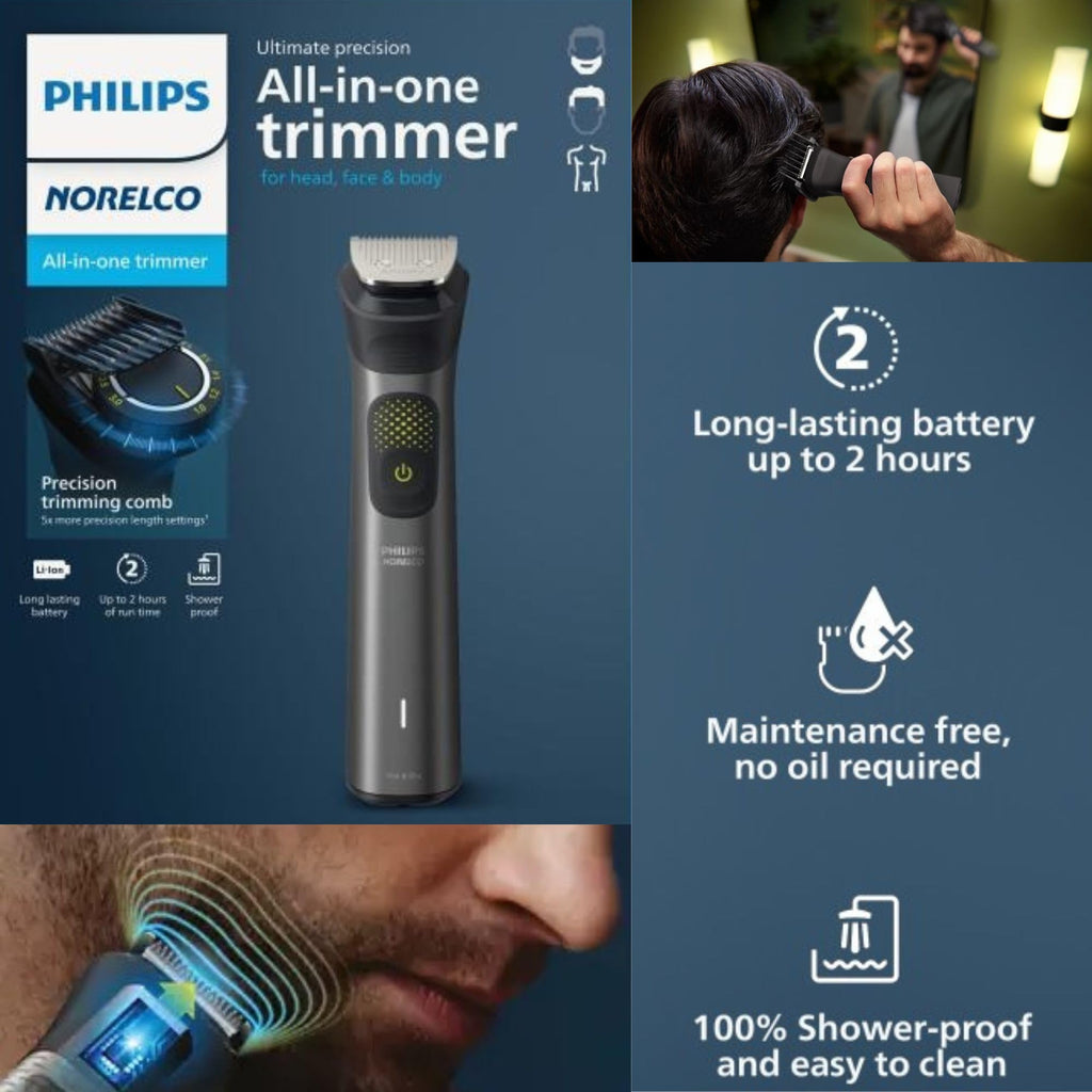Philips Multigroom Series 9000 24-in-1 Trimmer Beard, Hair & Body Grooming Kit | Precision Trimming Comb, Self-Sharpening Steel Blades, BeardSense Technology, Waterproof, Packaging May Vary