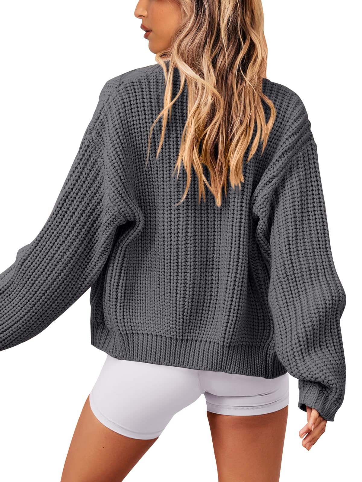 PRETTYGARDEN Women's Casual Long Sleeve Zip Up Open Front Cable Knit Cardigan Sweaters for Women 2025 Fall Sweater (Grey,XX-Large)
