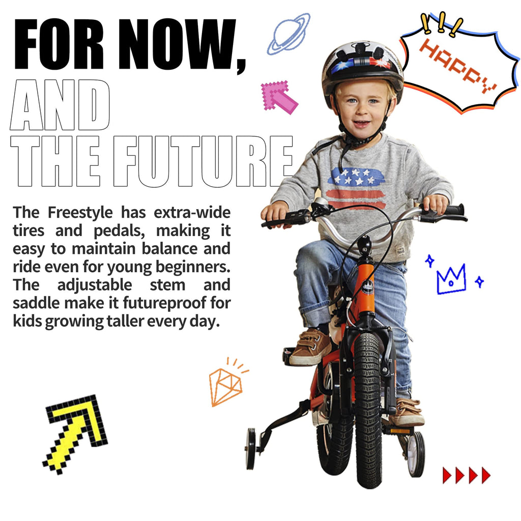 RoyalBaby Freestyle Kids Bike 14 Inch Childrens Bicycle with Training Wheels Toddlers Boys Girls Beginners Ages 3-5 Years, Red