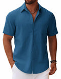 COOFANDY Cruise Shirt for Men Beach Vacation Clothes Short Sleeve Button Up Shirt Sea Blue