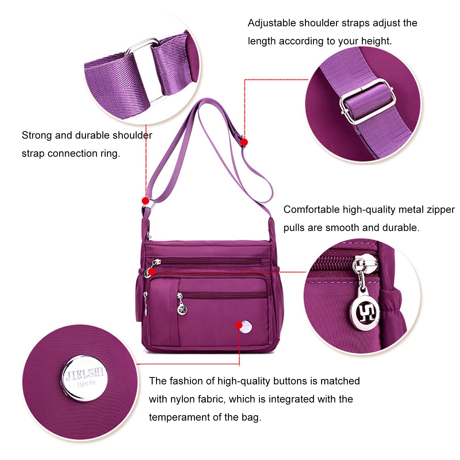 Blostirno Women's Crossbody Bag Nylon Waterproof Shoulder Handbags Purses Travel Bags with Muitipockets Black L