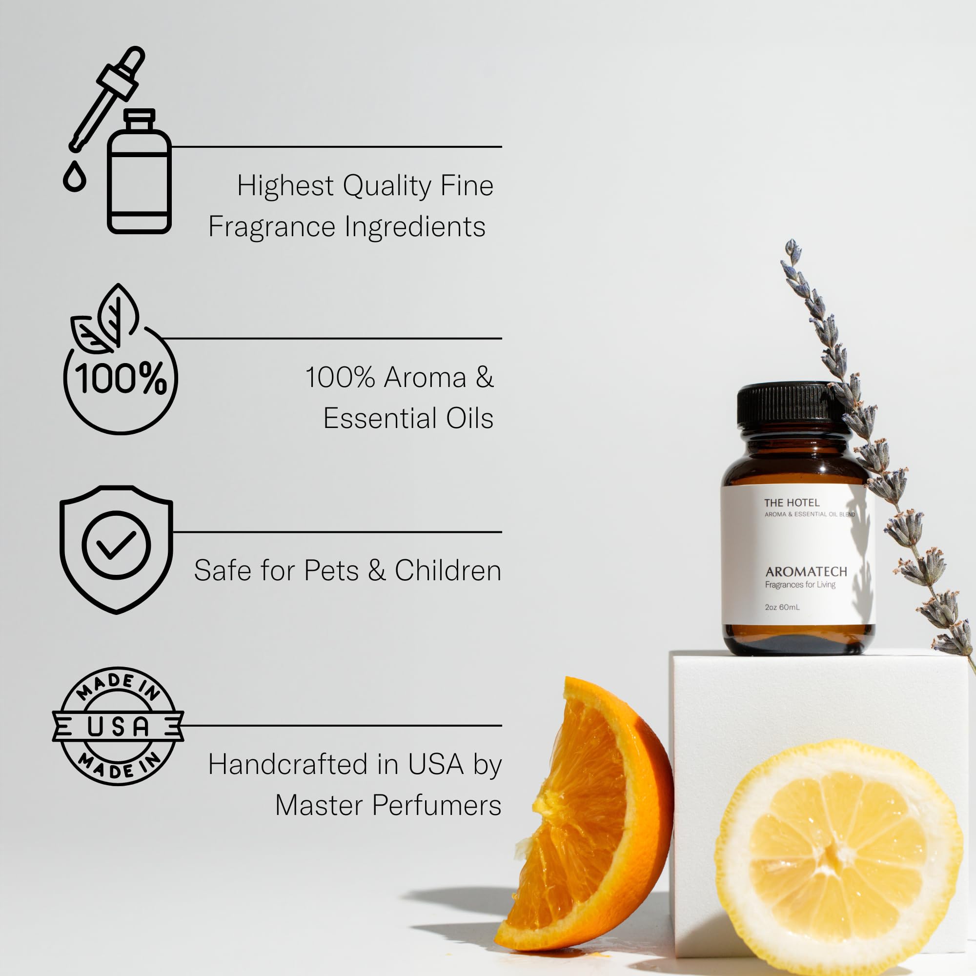 AromaTech The Hotel Premium Aroma Oil – Elevated & Luxurious Home Fragrance with Notes of Lavender, Citrus & Juicy Peach for Scent Diffusers, Cold-Air and UltraSonic Scent Machines – 60 mL