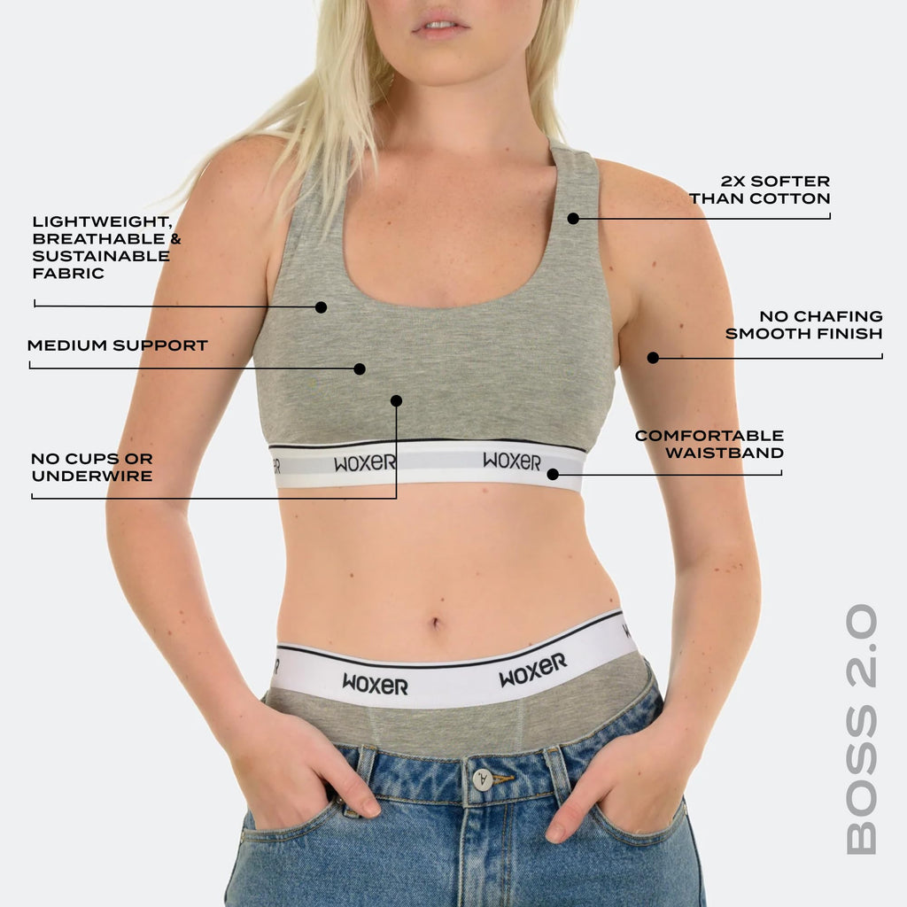 Woxer Boss Bralette for Women – Wireless, Seamless, Comfortable Racerback – Soft Modal Workout & Sports Bra, Lounge, Yoga & Sleep Bralette, Everyday Wireless Bra, Heather Grey 2XL