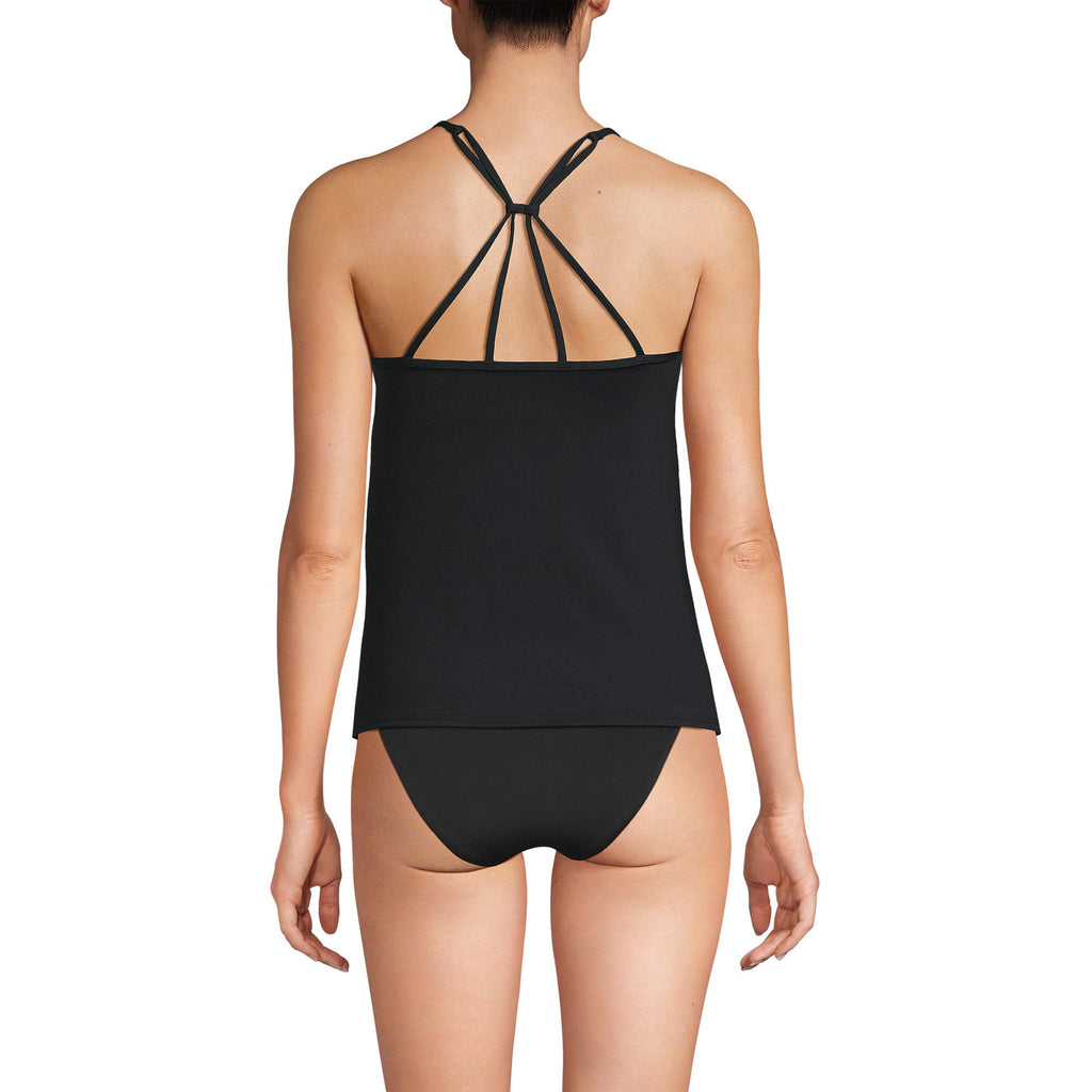 Lands' End Women's Tugless Quickdry Adjustable Strappy Back Tankini Top 2 Black