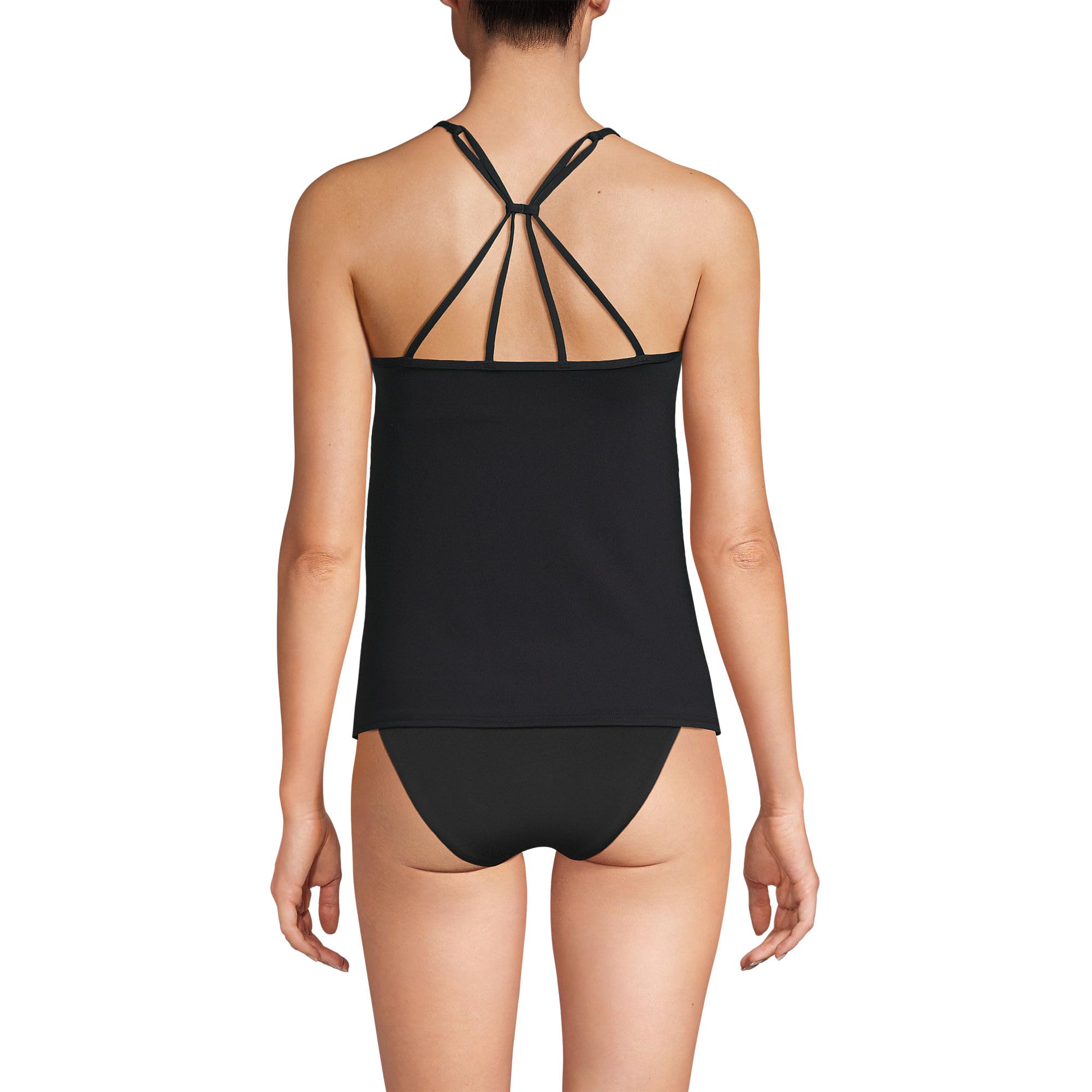 Lands' End Women's Tugless Quickdry Adjustable Strappy Back Tankini Top 2 Black