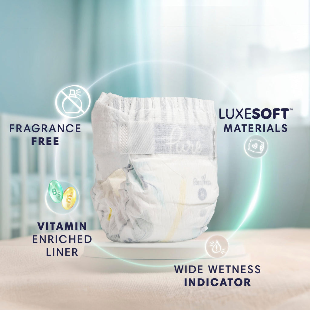 Pampers Pure Protection Baby Diapers, Size 0 (>10 lbs), 76 Count, Up to 100% Leakproof, Premium Plant-Based Skin Protection, Hypoallergenic Soft Diapers