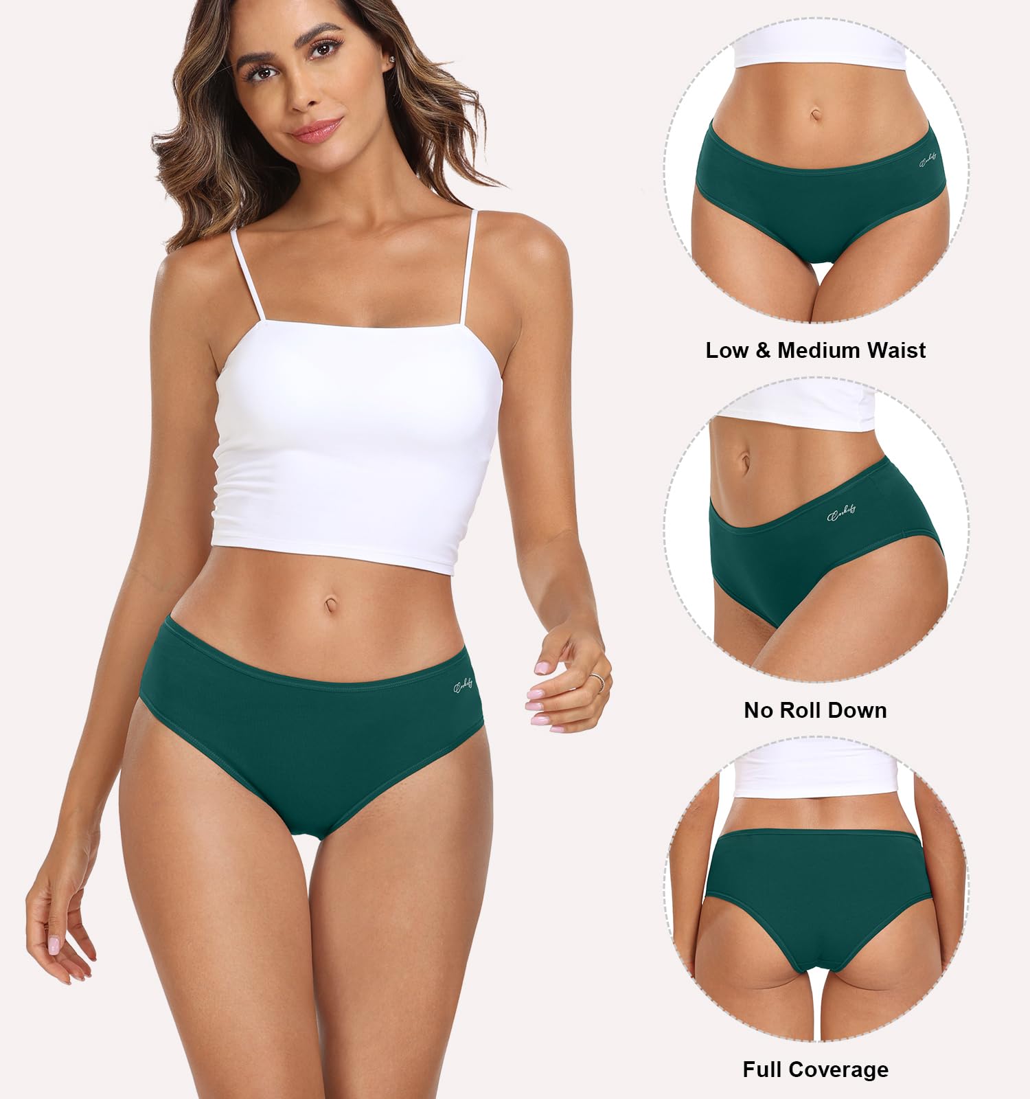 coskefy 6 Pack Womens Cotton Underwear Soft Breathable Low Rise Panties Ladies Cheeky Hipster