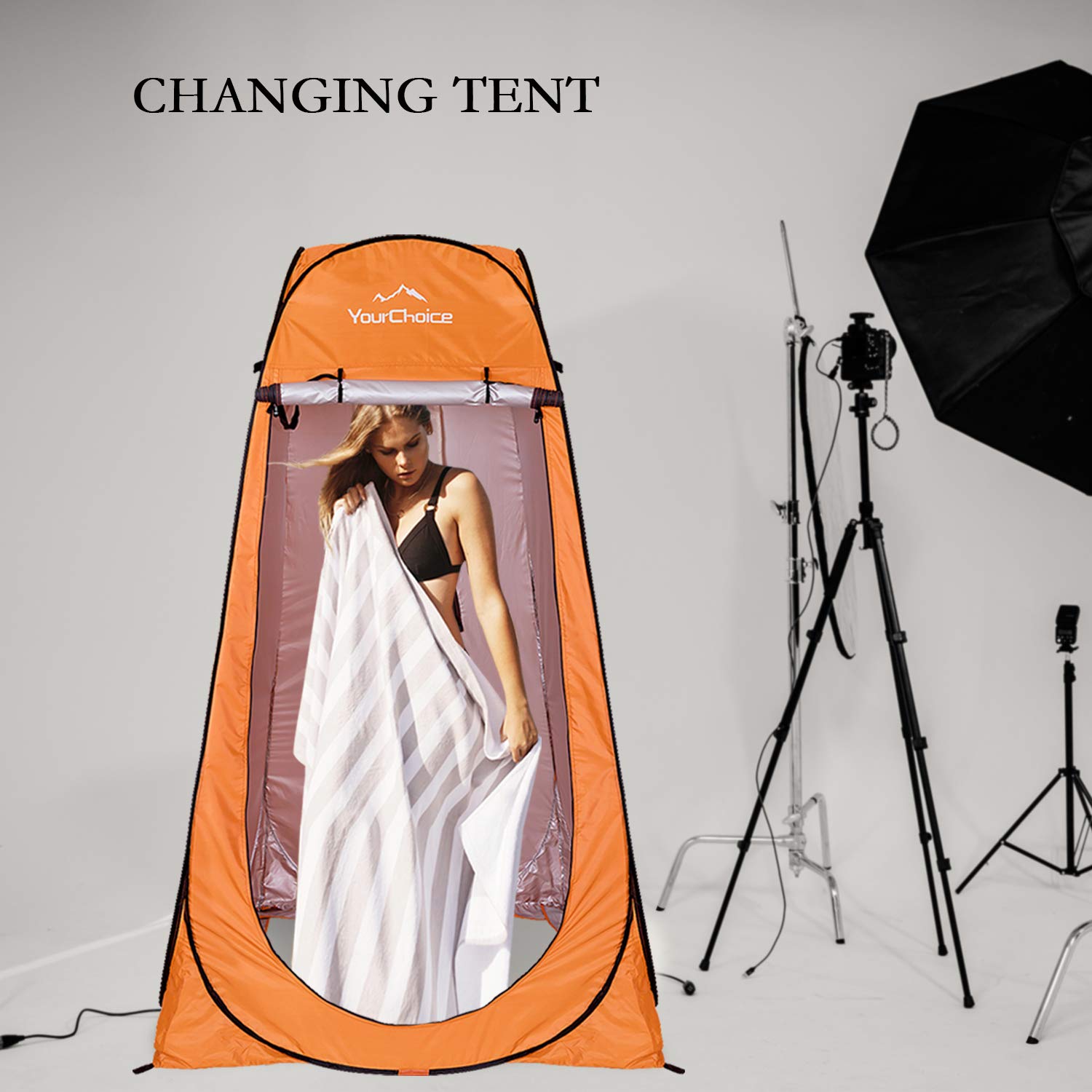 Your Choice Pop Up Privacy Tent, 3.9x3.9x6.2FT Portable Shower Tent for Camping, Waterproof Outdoor Changing Room with Carry Bag for Beach Hiking RV Fishing - Orange