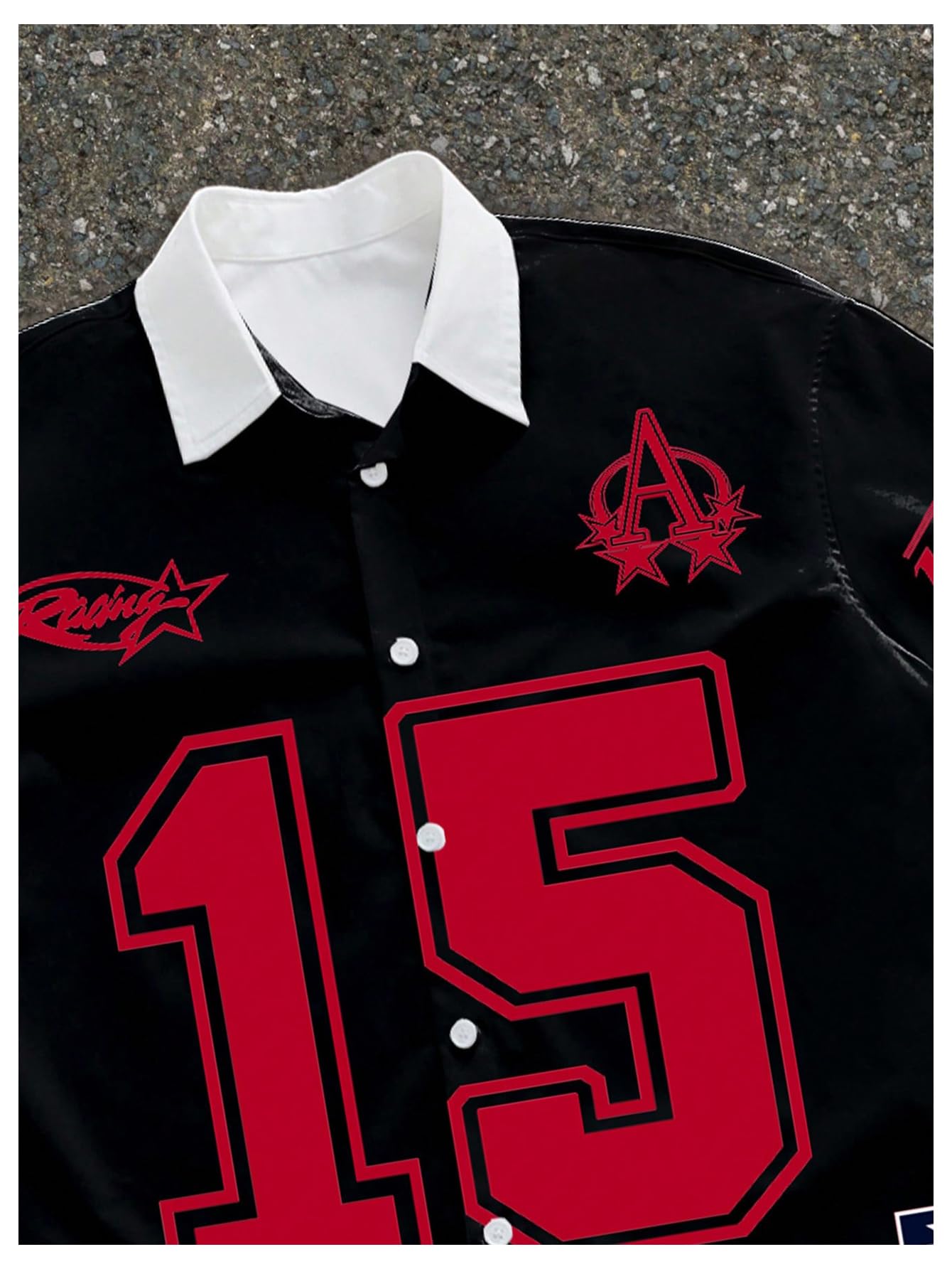 GORGLITTER Men's Button Up Cropped Shirt Oversized Collared Y2K Graphic Rave Boxy Cool Jersey Crop Tee Tops Streetwear Black and Red Small