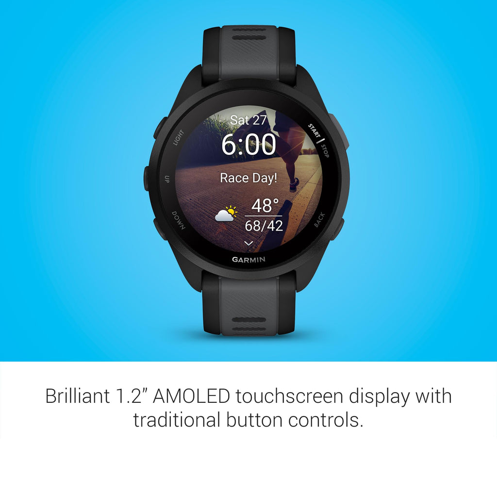 Garmin Forerunner 165, Running Smartwatch, Colorful AMOLED Display, Training Metrics and Recovery Insights, Black