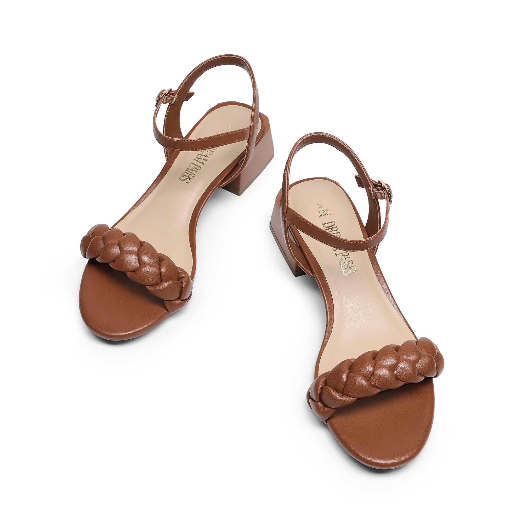 DREAM PAIRS Women's Low Heels for Women Braided Open Toe Ankle Strap Block Chunky Heel Sandals Holiday Party Wedding Dress Pumps Shoes,Size 9,Brown-Pu,SDHS2301W