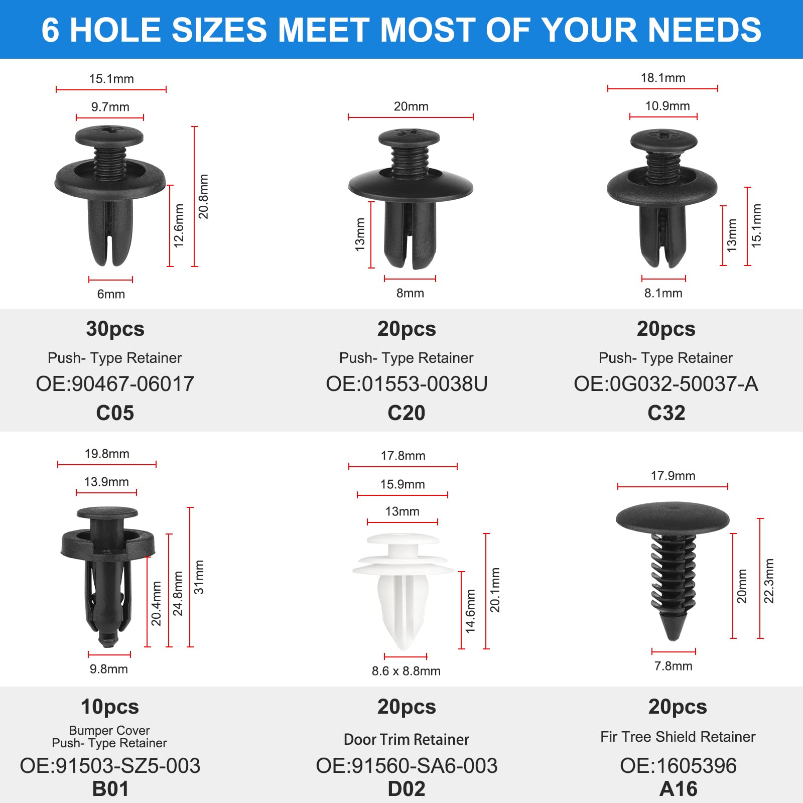 QIIYCCE 120PCS Car Clips & Plastic Rivets - 6 Popular Sizes, Fits Bumpers, Fenders & Most Car Models, Ideal for Body Fixing & Replacement