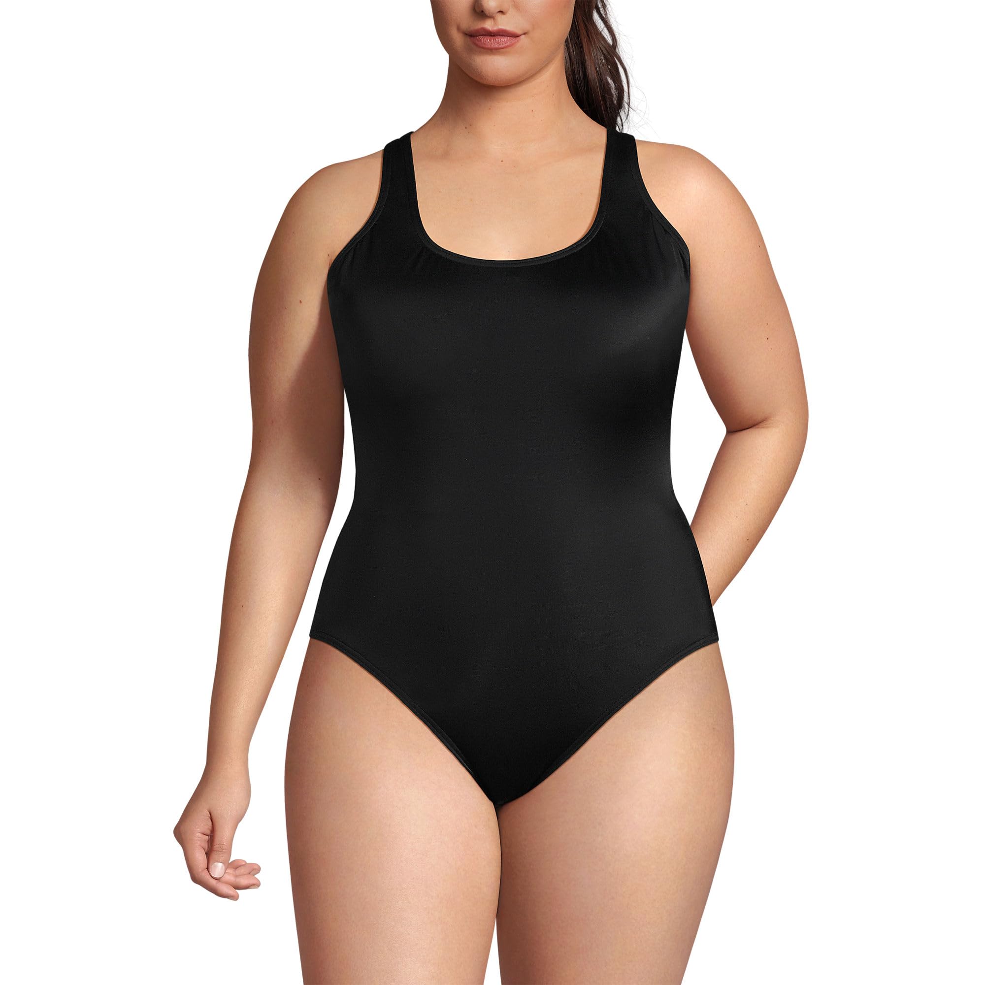 Lands' End Women's Tugless X-Back One Piece Swimsuit 2 Black