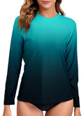 Halcurt Women's Long Sleeve Rash Guard Swim Shirts Quick Dry UPF50+ UV Sun Protection Swimsuit Top Ombre Light Blue Peacock Blue XL