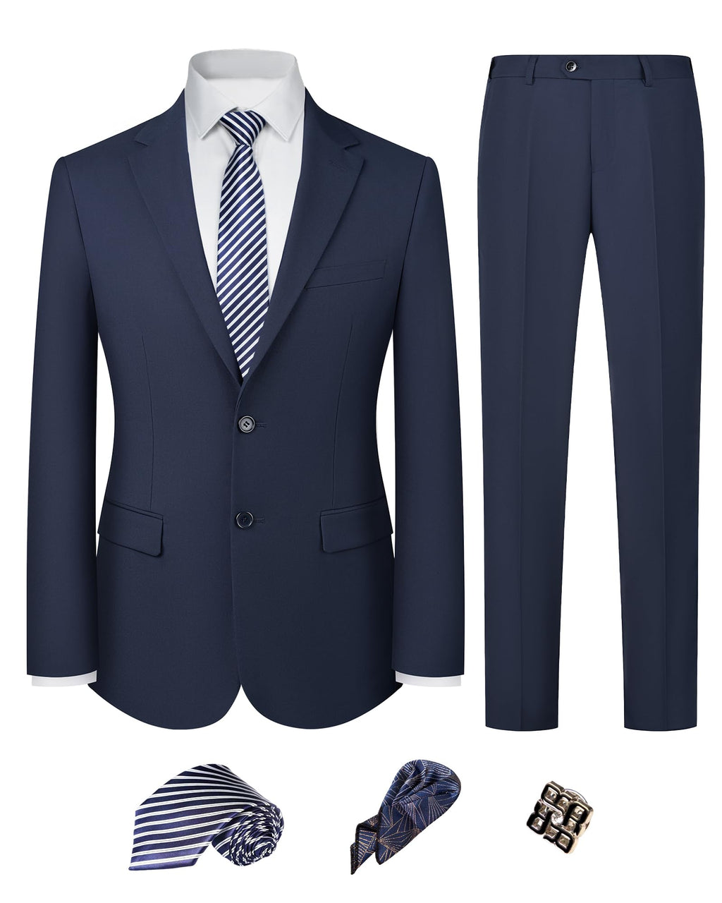 Men’s Slim Fit 2 Piece Suit Set, Stretch & Machine Washable, Single Breasted Business Formal Suit for Office & Wedding Guest