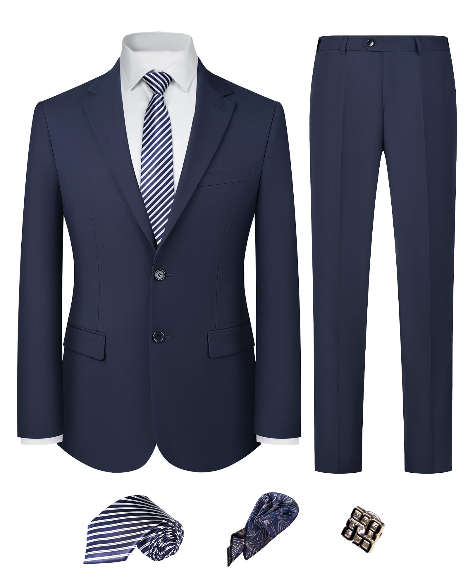 Men’s Slim Fit 2 Piece Suit Set, Stretch & Machine Washable, Single Breasted Business Formal Suit for Office & Wedding Guest