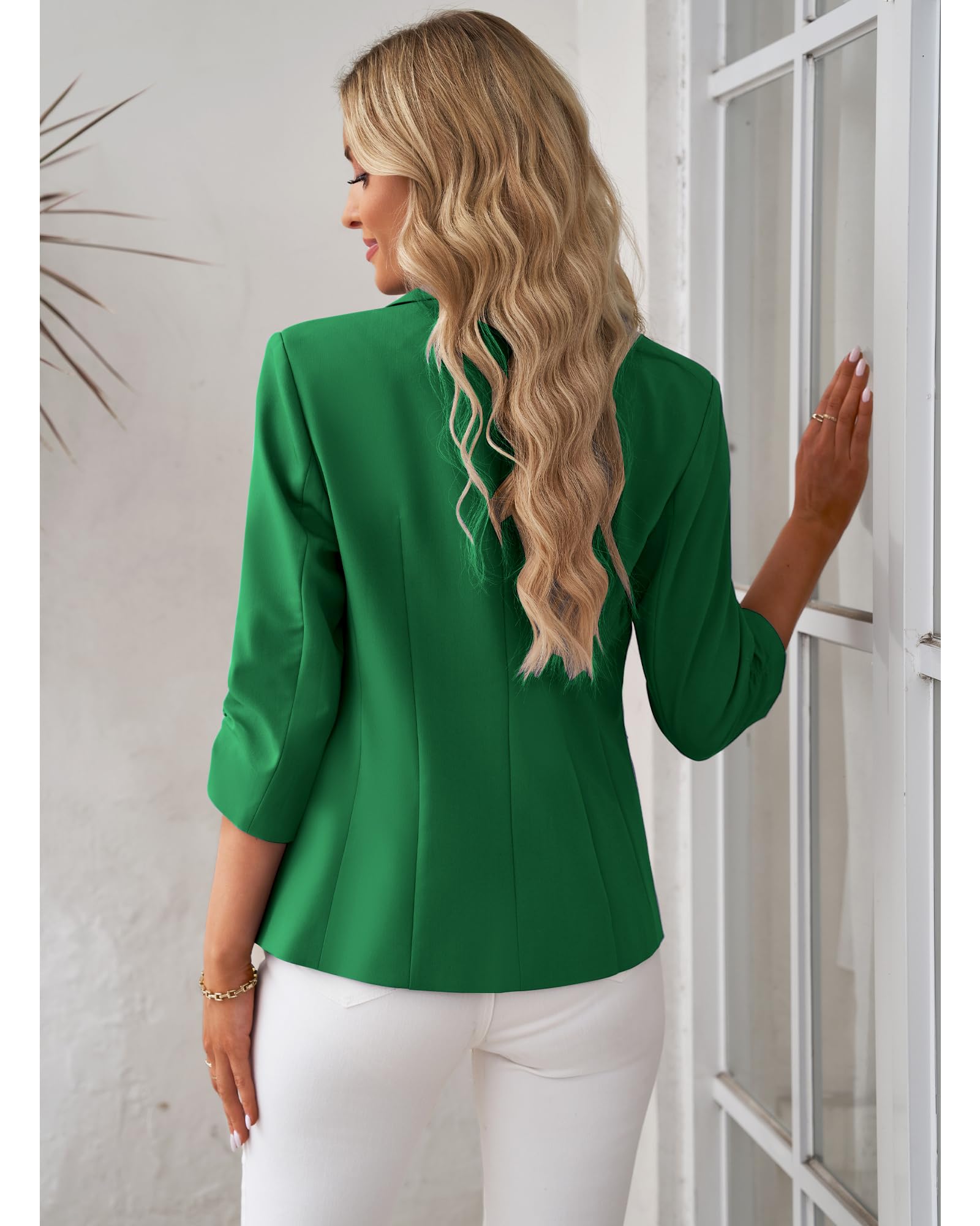 LookbookStore Women Blazer with Pockets 3/4 Sleeve Jacket Outfit Size L Green