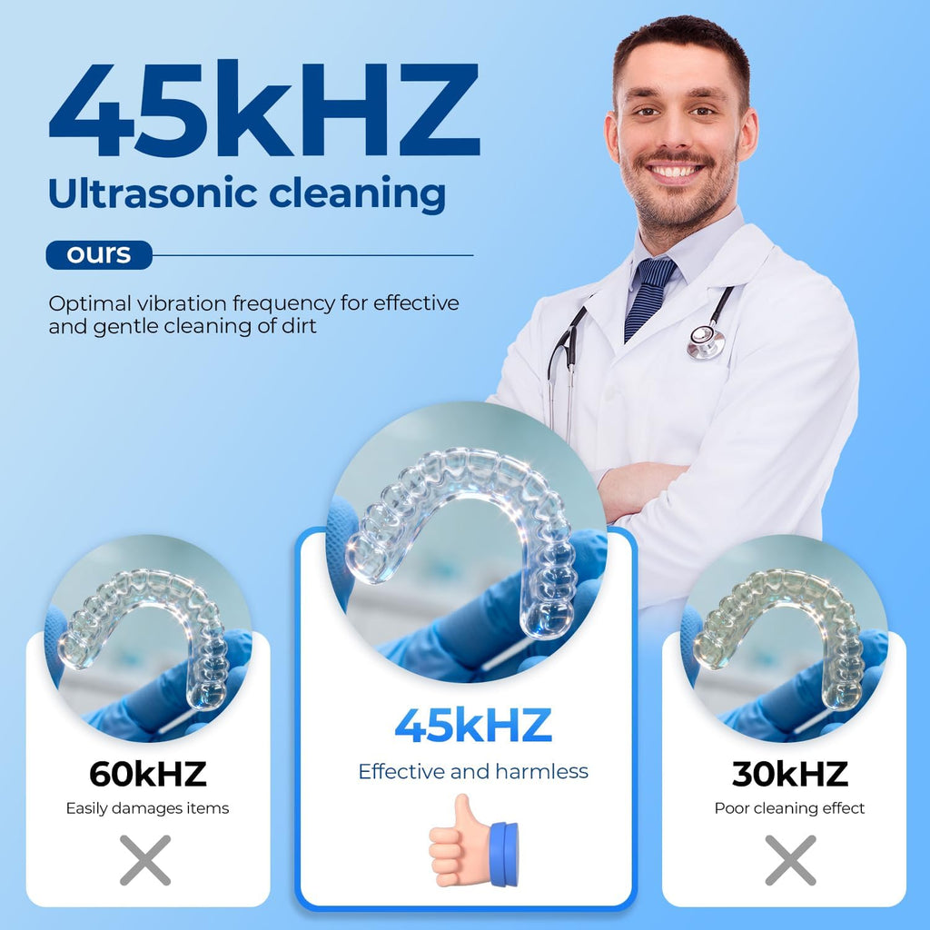 GYNHD Dental Ultrasonic Retainer Cleaner Machine: Dental Cleaning Pod for Denture/Mouth Guard/Aligner/Night Guard/Braces/Toothbrush Heads/Jewelry - 45kHz Retainer Cleaner with Digital Timer & 200ML