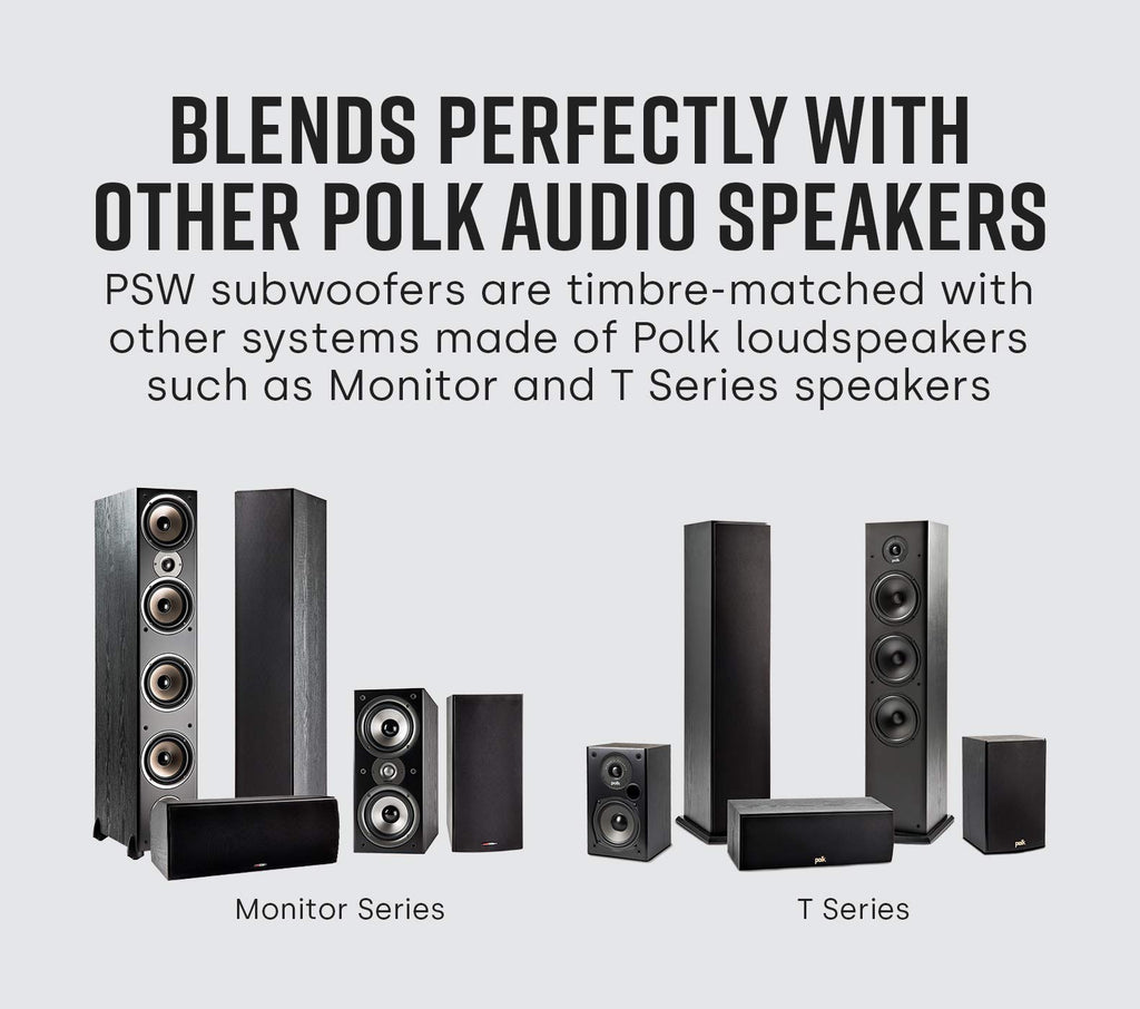 Polk Audio PSW10 10" Powered Subwoofer Home Audio – Power Port Tech, Up to 100 Watts, Big Bass in Compact Design, Easy Setup with Home Theater, Timbre-Matched with Monitor & T-Series Polk Speakers