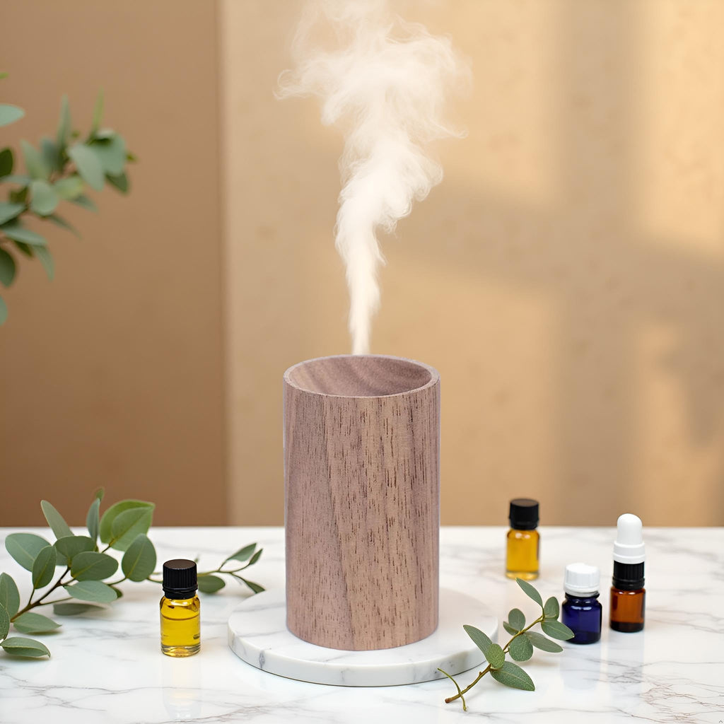 Brown Walnut Wood Essential Oil Diffuser,Wooden Aromatherapy Round Office Home Car Diffuser,Small Wooden Diffuser for Essential Oils Aromatherapy Diffusers Health and Household Interior Accessories