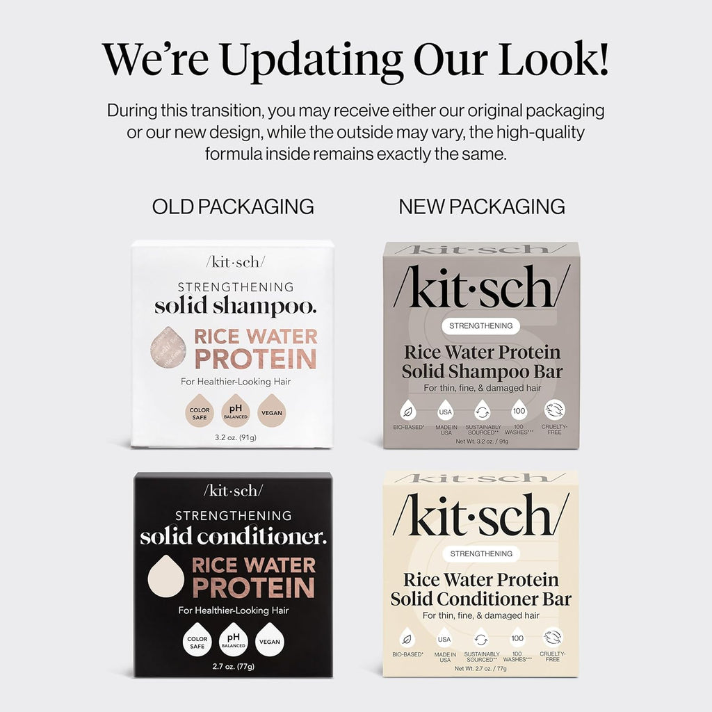 Kitsch Rice Water Shampoo & Conditioner Set – Solid Shampoo & Conditioner Bar with Protein for Hair Growth, Strengthening Hair & Damage Repair – Paraben, Sulfate & Silicone Free – 2 Pack