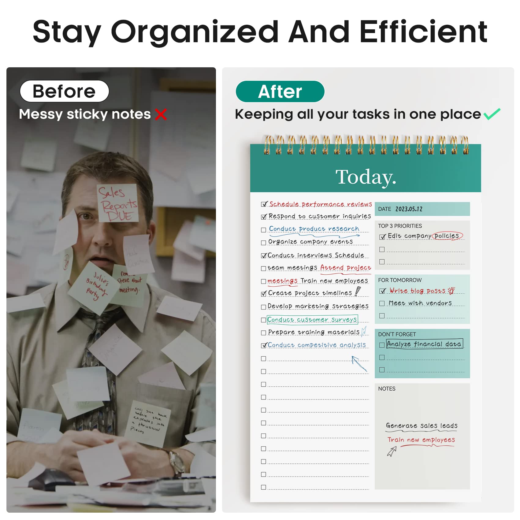 Taja To Do List Notepad - To Do List Notebook for Work with 52 Sheets, 9.8" x 6.5", Undated Daily Planner Perfect for Daily Tasks and Goal Setting, Notepad Suitable for Office, Home & School - Greenery Sway