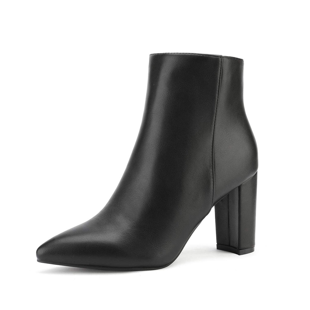 DREAM PAIRS Women's Chunky Heel Ankle Booties Pointed Toe Short Boots,Size 8,Black/Pu,SIANNA-1