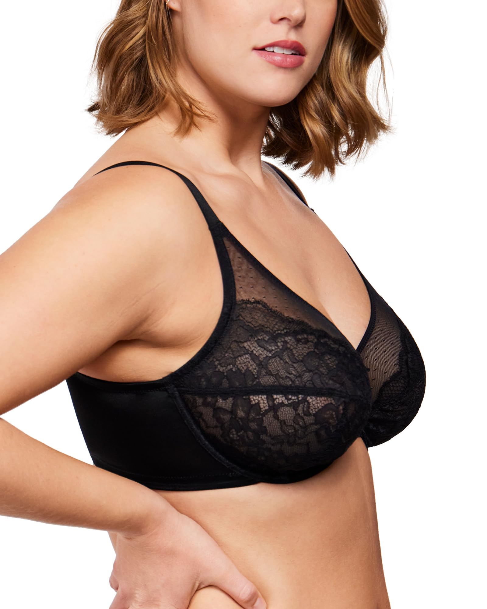 HSIA Minimizer Bras for Women Enchante Full Coverage Underwire Bras Plus Size Lifting Floral Lace Bra for Heavy Breast Black
