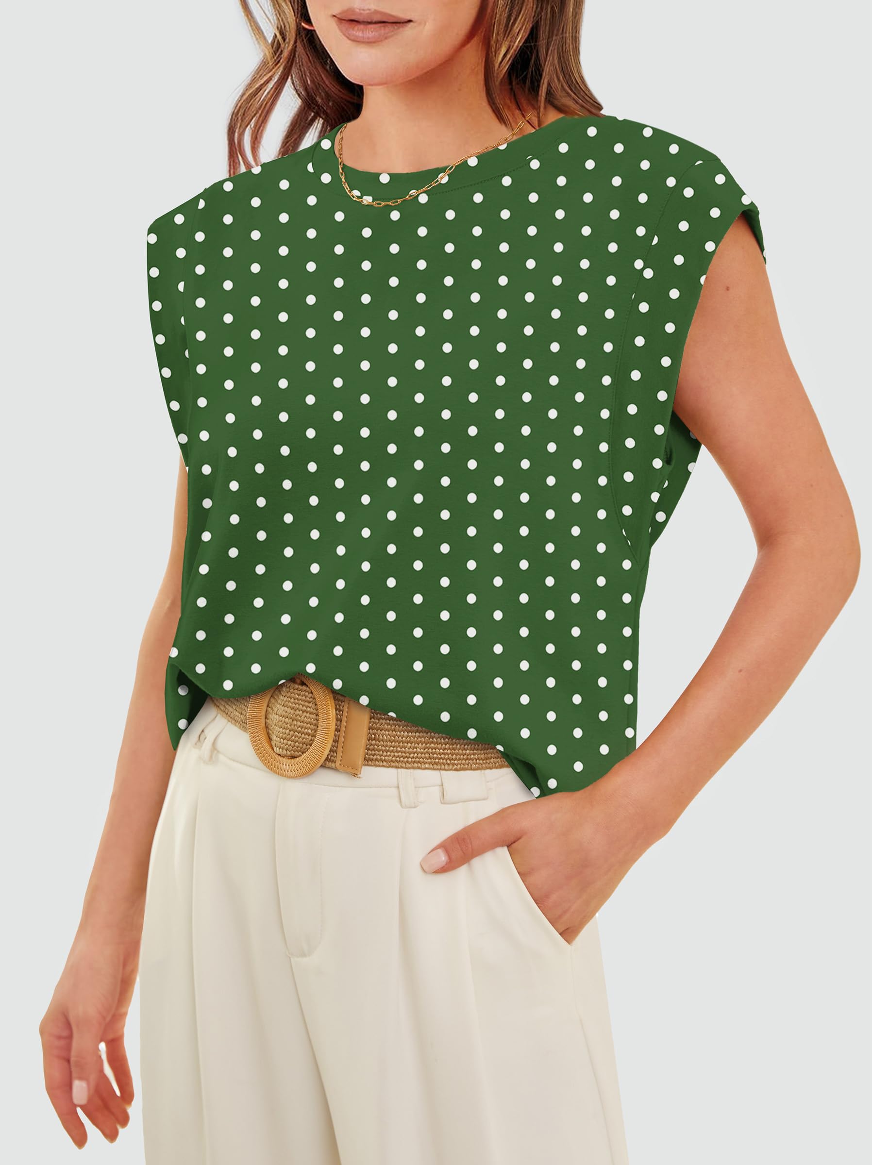 Womens Summer Tops Trendy 2026 Spring Clothes Business Casual Summer Outfits Beach Vacation Clothes Work Teacher Cap Sleeve T Shirts Basic Tee Fashion Clothing Floral Print Green Polka Dots S