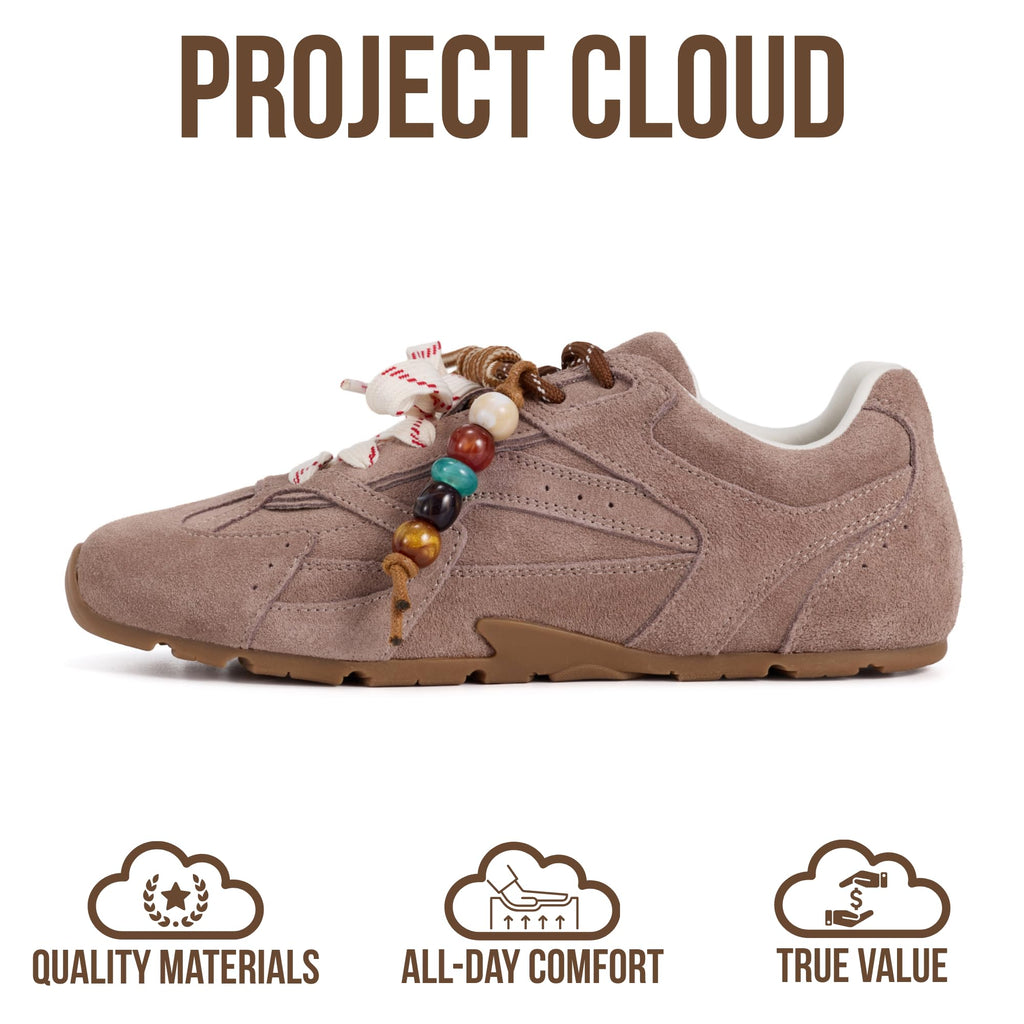 Project Cloud Leather Barefoot Shoes Women – Memory Foam Lace-Up Womens Sneakers – Lightweight & Non Slip Womens Shoes Casual – All-Day Women's Fashion Sneakers for 2026 (Roma, TAUPSUEDE,7M)