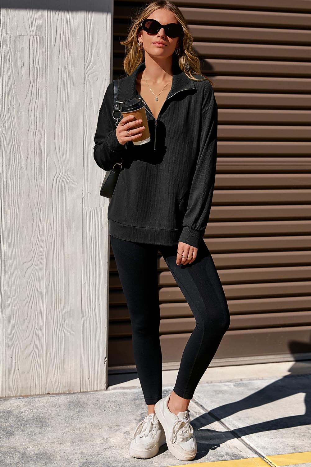 Dokotoo Womens Sweatshirt Waffle Knit Long Sleeve Zip Up Casual Sweatshirts Lightweight Soft Pullover Sweater Tops Comfy Fall Fashion Thanksgiving Outfit Clothes Trendy 2025 Plus Size Black Small