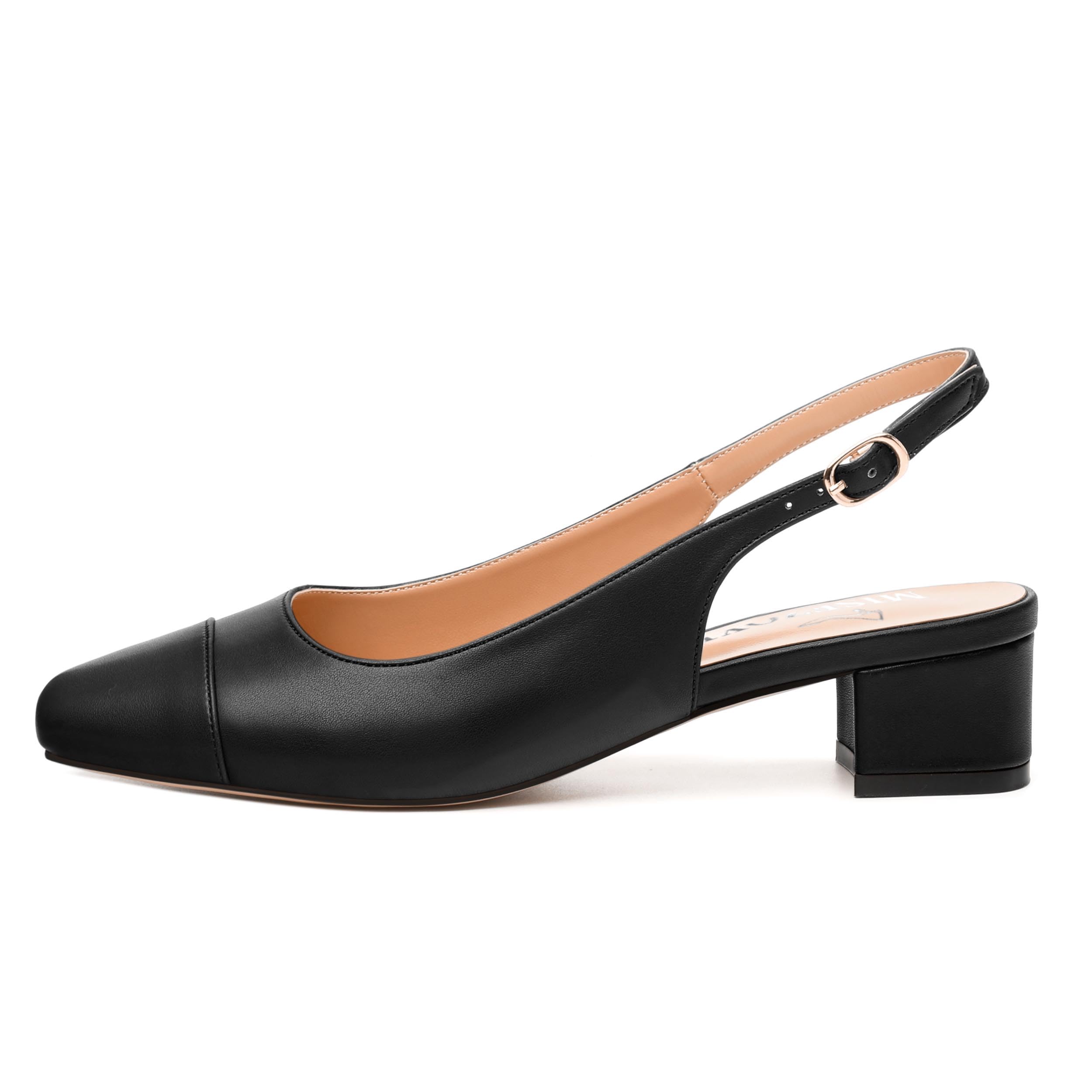 MISEZOXI Womens Sqaure Toe Block Heel Slingback Pumps Black Matte Size 5