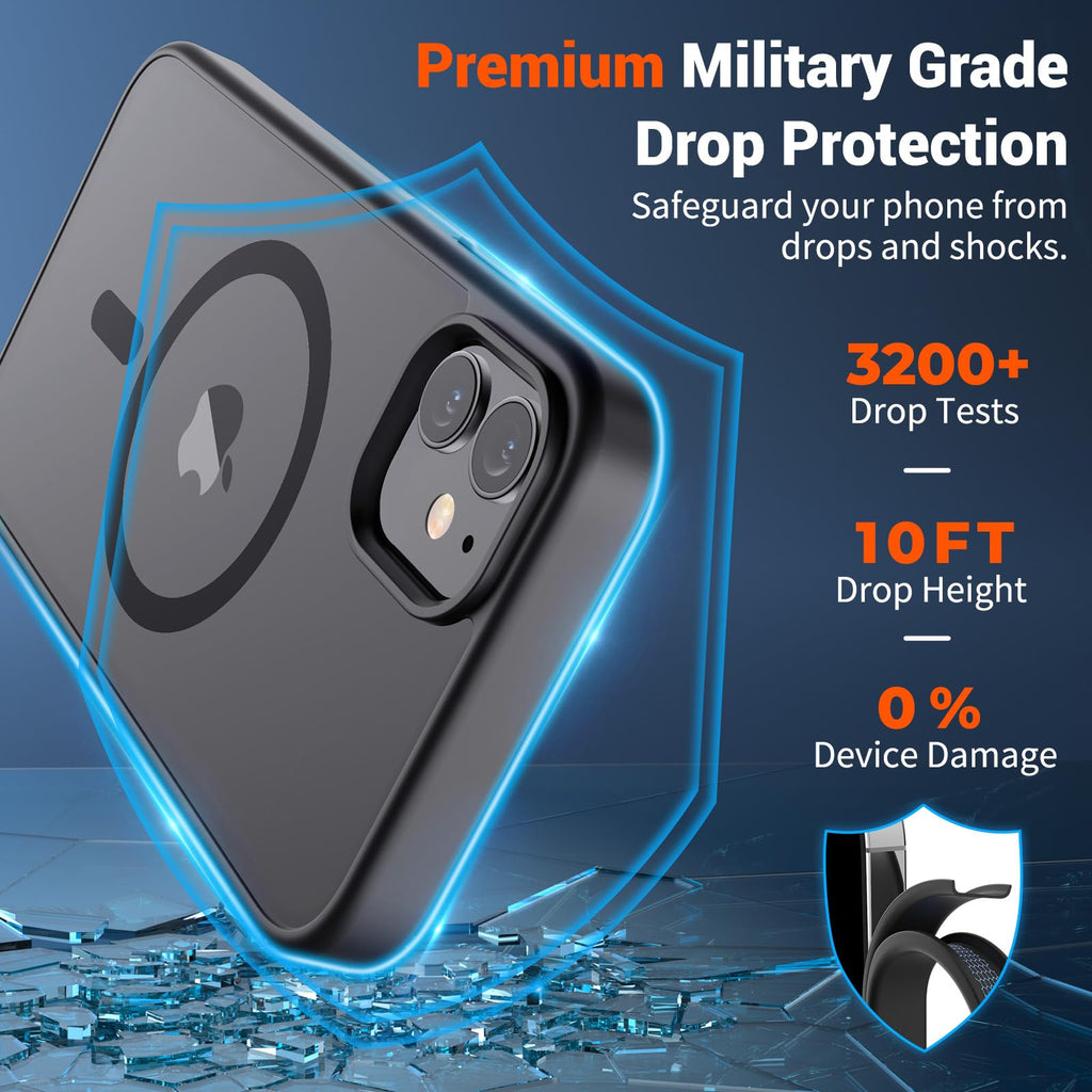 SUPFINE Magnetic for iPhone 11 Phone Case(Compatible with MagSafe)(Military Grade Drop Protection) Translucent Matte Shockproof Phone Cover,Black