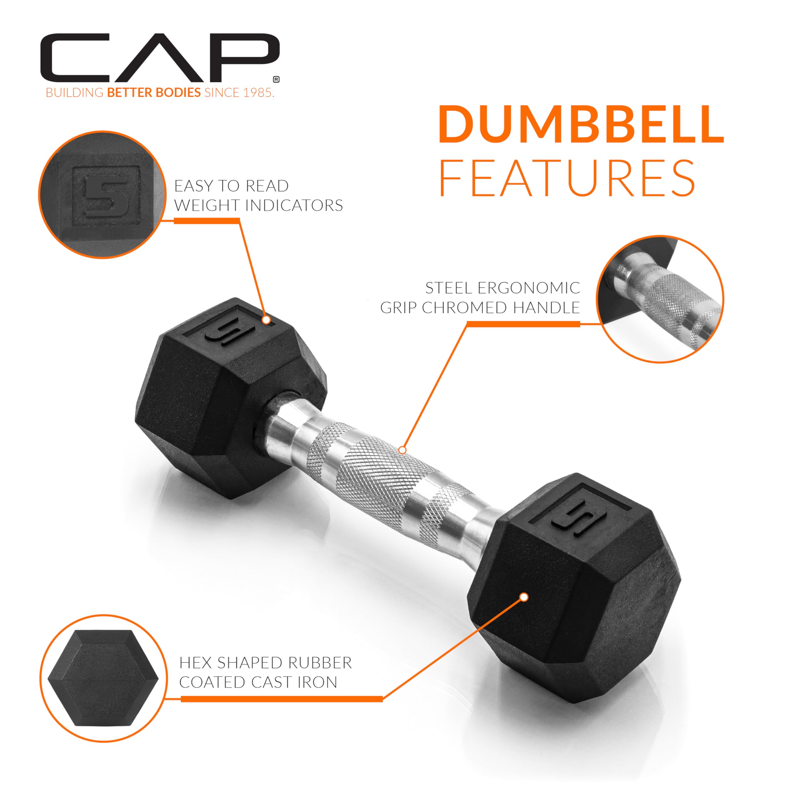 CAP Barbell 50lb Set of Coated Hex Dumbbells, 5lbx2 and 20lbx2