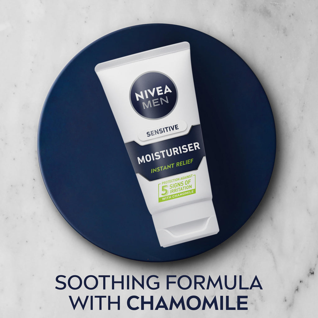 NIVEA MEN Sensitive Face Moisturiser (75ml), Hydrating Moisturiser with 0% Alcohol, Made for Sensitive Skin, Men's Skin Care Essentials