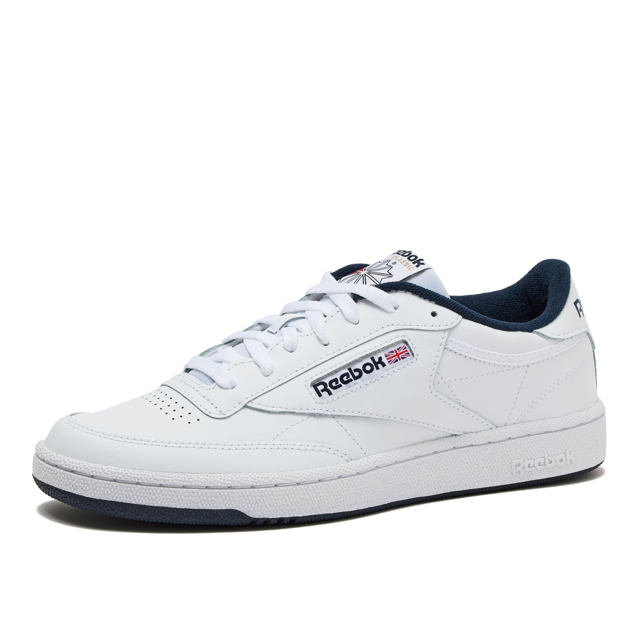 Reebok Club C 85 Mens Tennis Shoes, Casual Fashion White Sneakers for Men, Int-White/Navy, 14