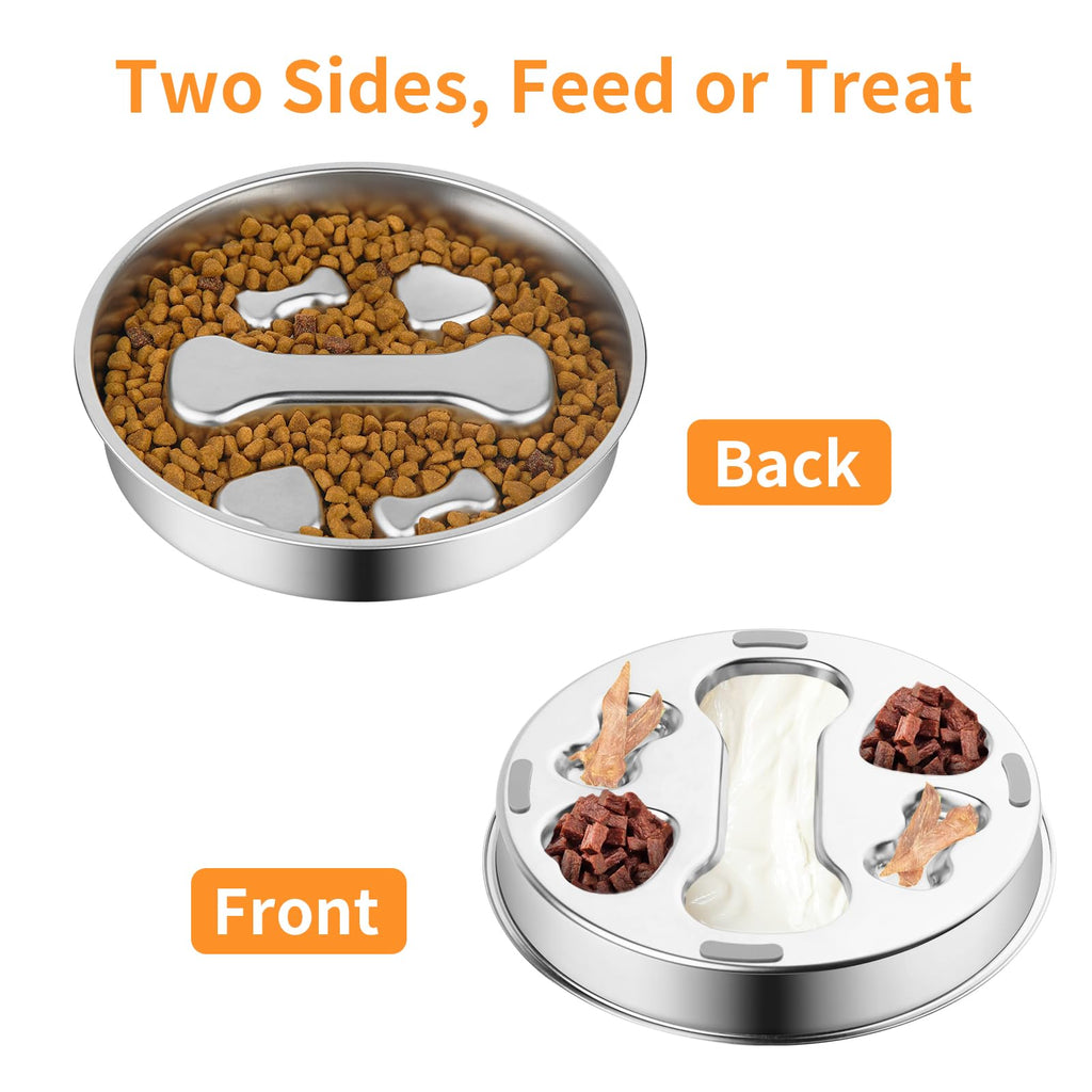 Novery Slow Feeder Dog Bowl - 2 Cups Stainless Steel Dog Slow Feeder Food Bowl, Metal Non-Slip Lick Plate,Puppy or Cat Food Holder,Pet Supplies,Puzzle Maze Dish for Medium Sized Breeds