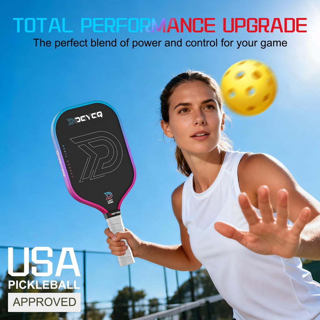 DGYGQ Professional Carbon Fiber Pickleball Paddle-16mm, Superior Control, Strong Power and Forceful Spin with 16mm Honeycomb Core Pickleball Rackets (Red and Blue)